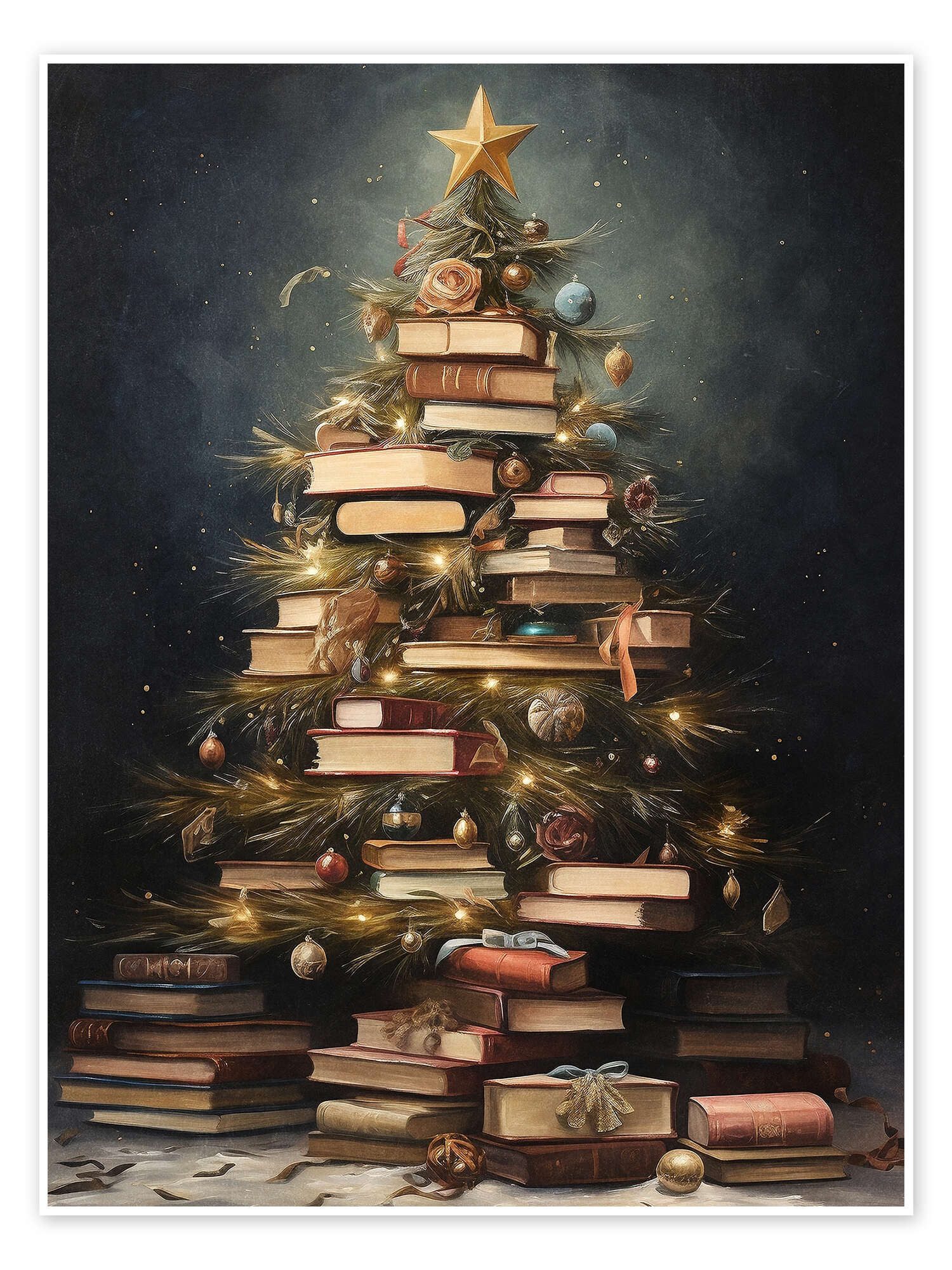 Posterlounge Wandbild Weihnachtsbaum Bücher, Olga Telnova, erhältlich als Poster, Leinwandbild, Wandsticker oder Acrylglasbild