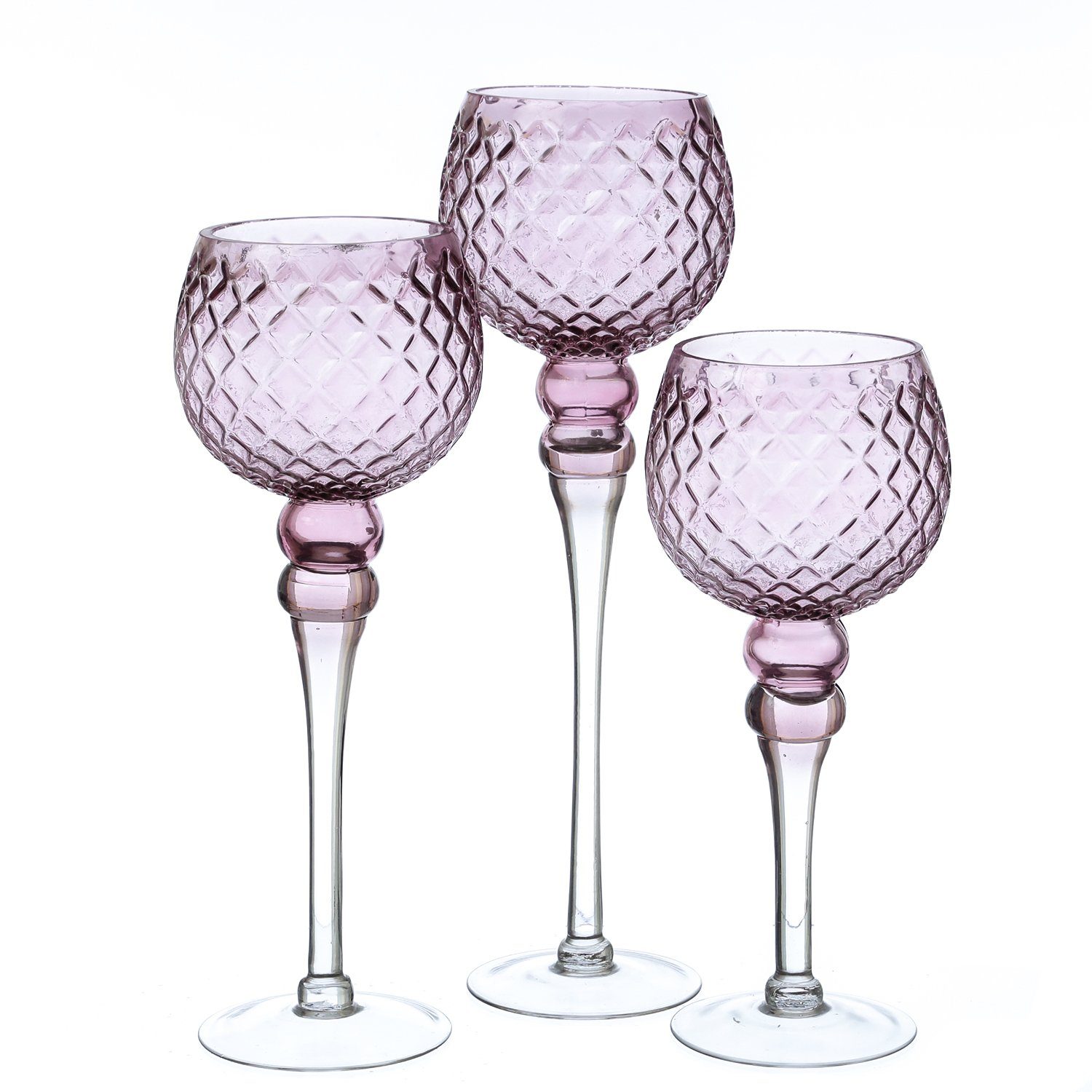 Kelch 3 St) 3er MARELIDA (3 Kerzenhalter Glas Teelichthalter Set Höhen rosa Windlicht