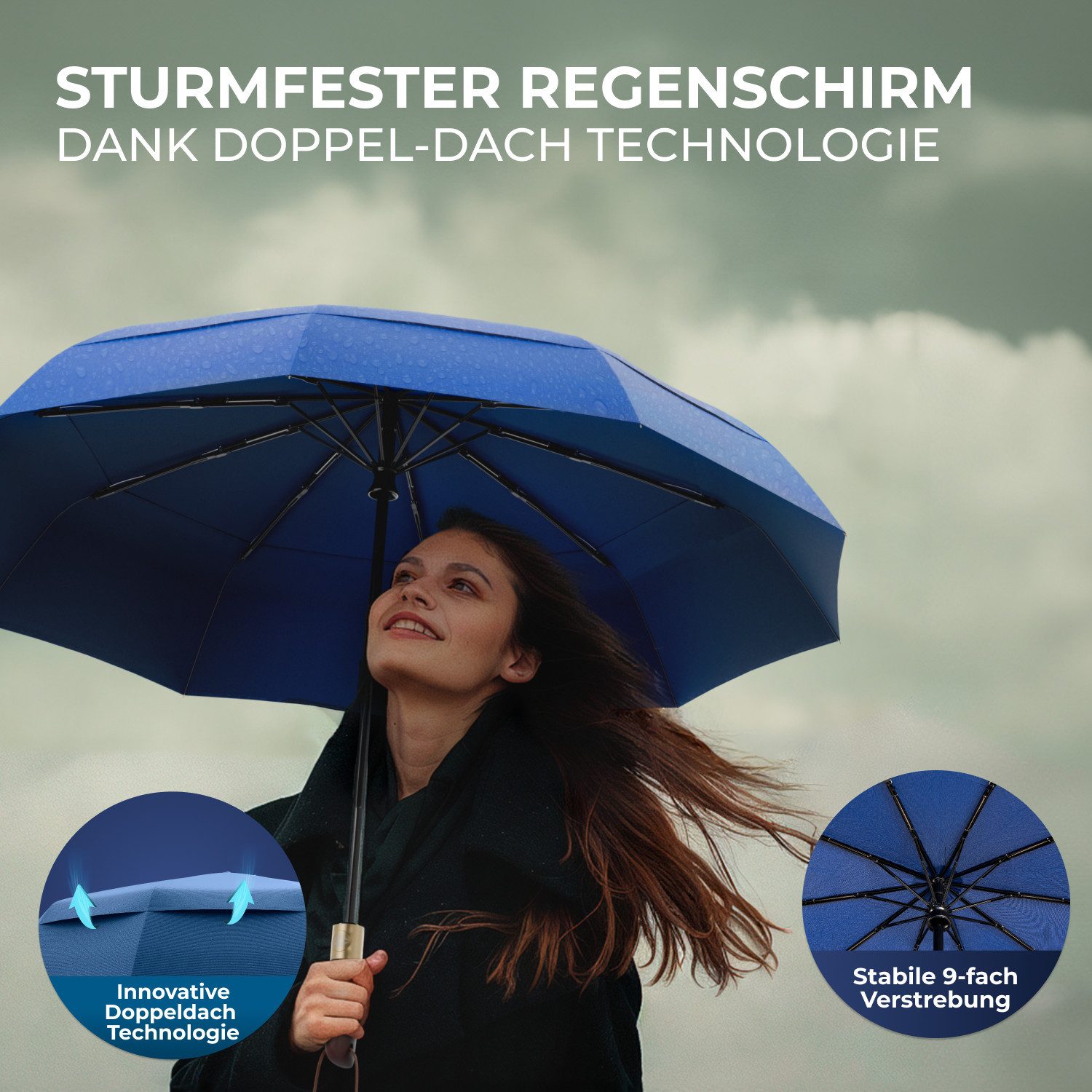 Logan & Barnes Taschenregenschirm Amsterdam, Sturmfest - zertifizierter Teflon-Beschichtung
