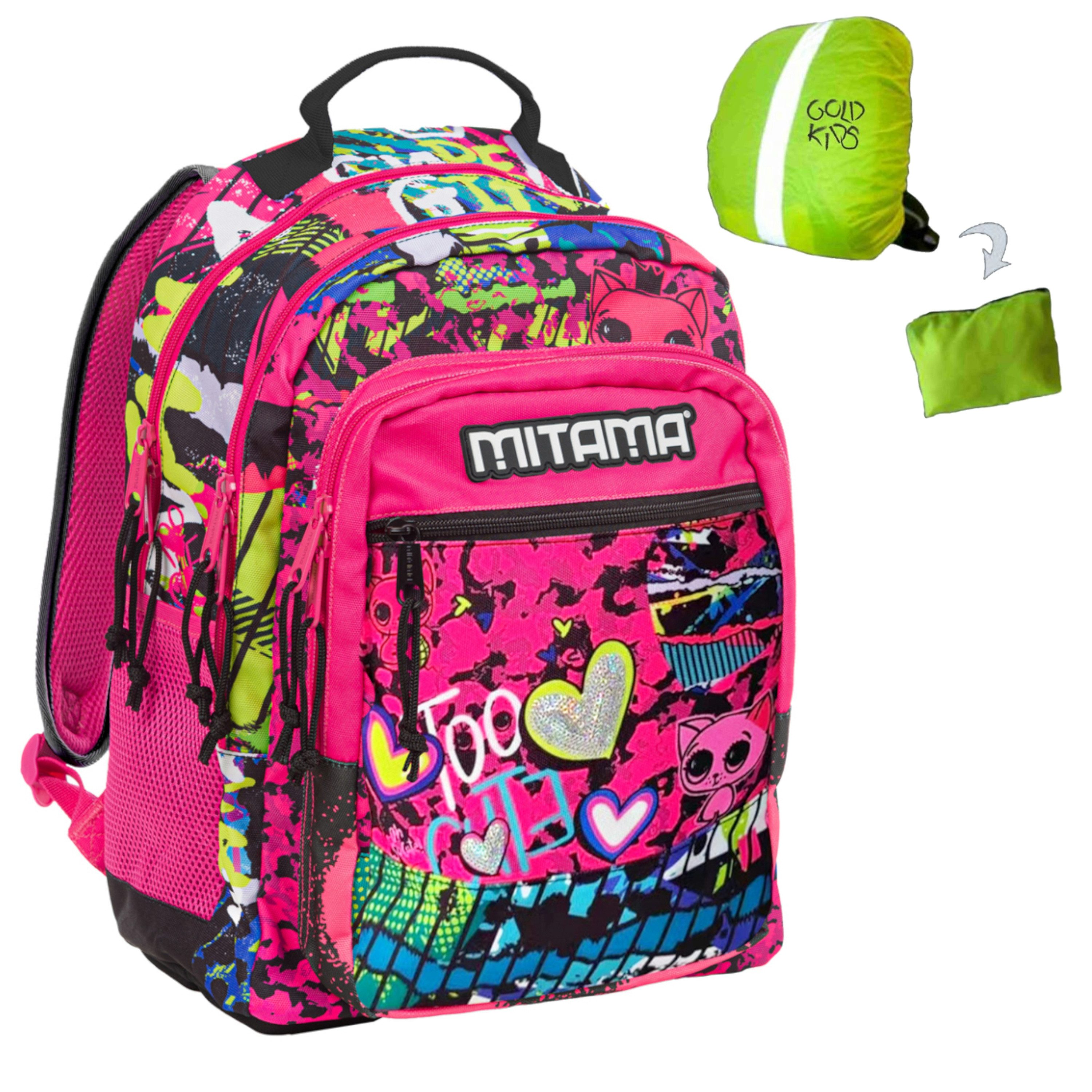 GOLDKIDS Schulranzen Schulrucksack Teenager (Kinderrucksack für Jungen und Mädchen, Ranzen Tornister Schulltasche), und Regenschutz