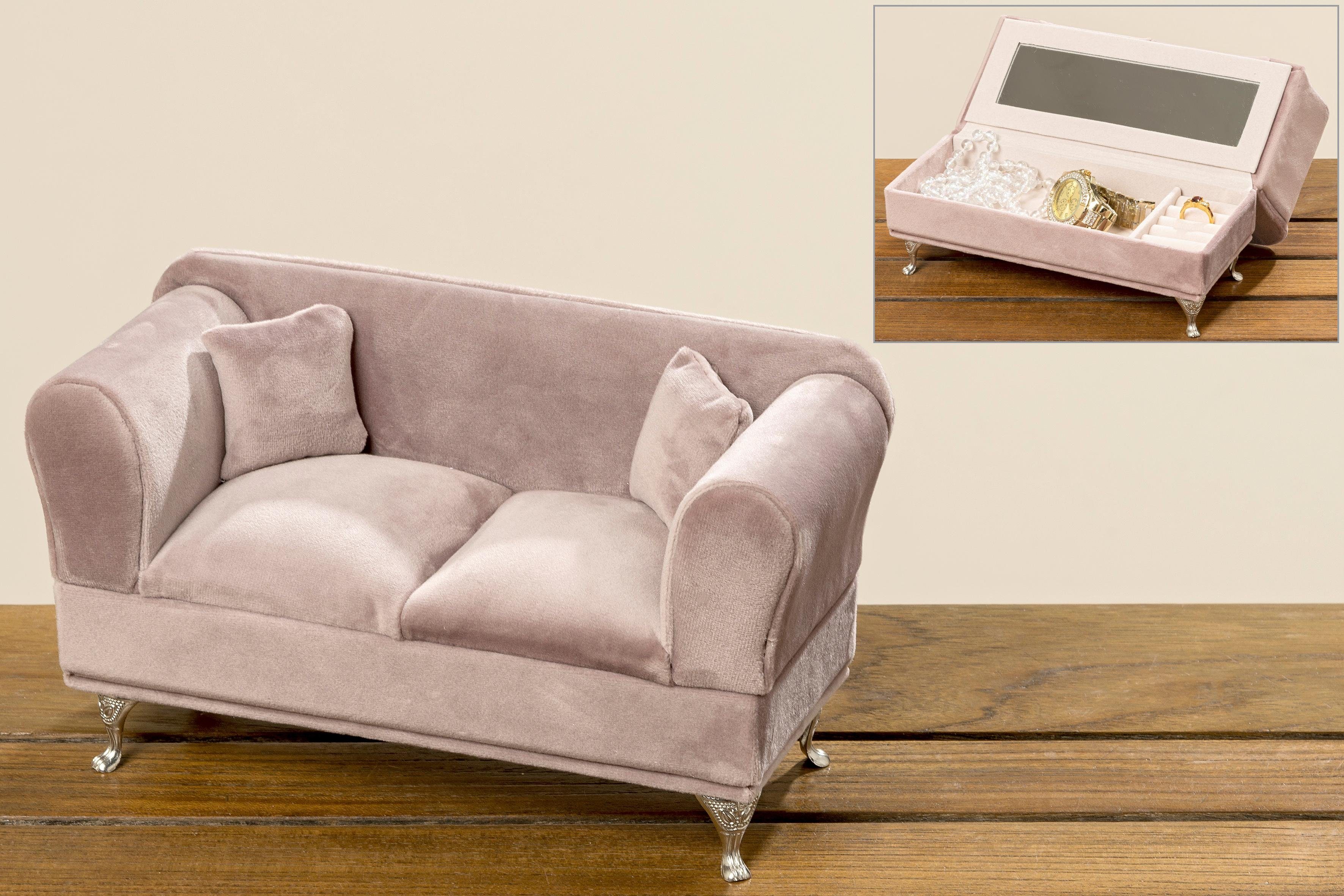 Rockible Schmuckkästchen In Sofa-Form – Grün, Mit Spiegel, 19,5x8,5x14,5 Cm, Weich Gefüttert Zur Aufbewahrung Von Halsketten, Ringen & Mehr, Als Deko Für Schminktisch Oder Wohnzimmer