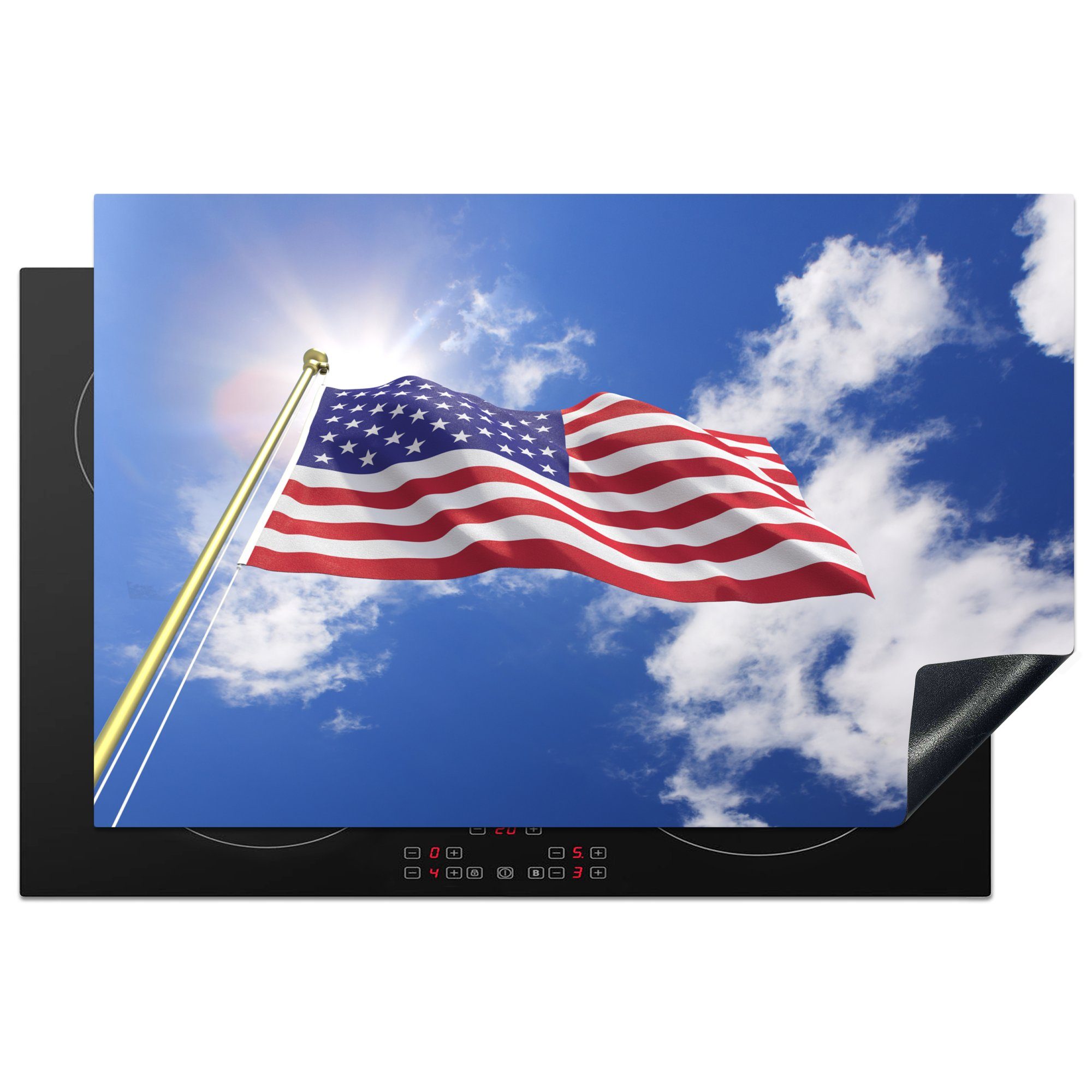 MuchoWow Herdblende-/Abdeckplatte Flagge der Vereinigten Staaten vor der Sonne, Vinyl, (1 tlg), 81x52 cm, Induktionskochfeld Schutz für die küche, Ceranfeldabdeckung