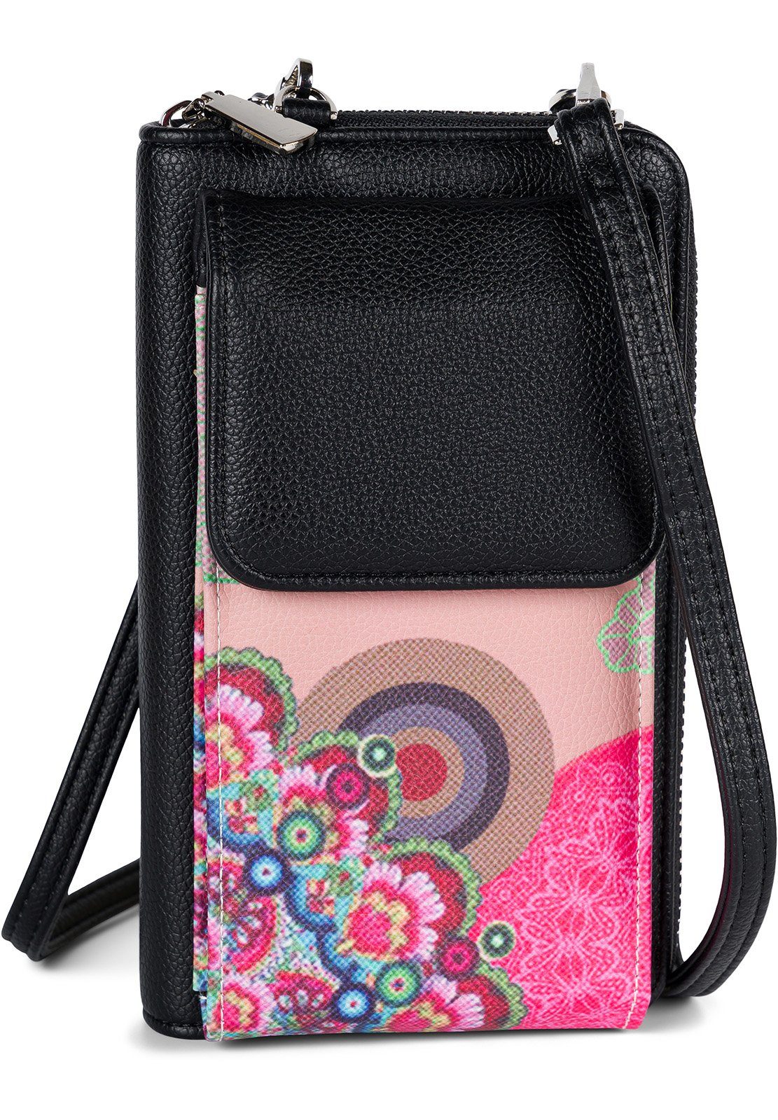 styleBREAKER Mini Bag (1-tlg), Mini Bag Ethno Blumen Blüten - RFID Schutz Beige-Braun-Dunkelbraun-Pink