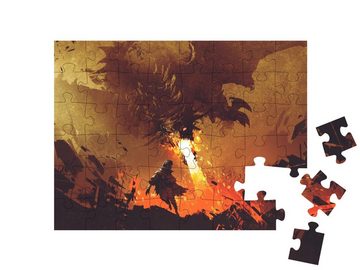 puzzleYOU Puzzle Ein Junge läuft vor einem Drachen weg, 48 Puzzleteile, puzzleYOU-Kollektionen Fantasy