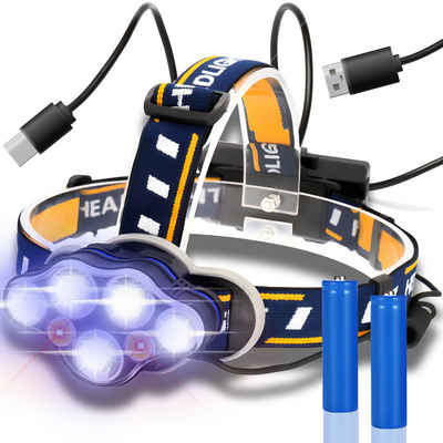 Retoo LED Stirnlampe LED Stirnlampe Kopflampe Scheinwerfer Wiederaufladbar Akku CREE XML (set, Kopf-Taschenlampe, 2 wiederaufladbare Batterien, USB-Kabel), Vielseitigkeit, Hervorragende Sichtbarkeit, Bequemer Gebrauch