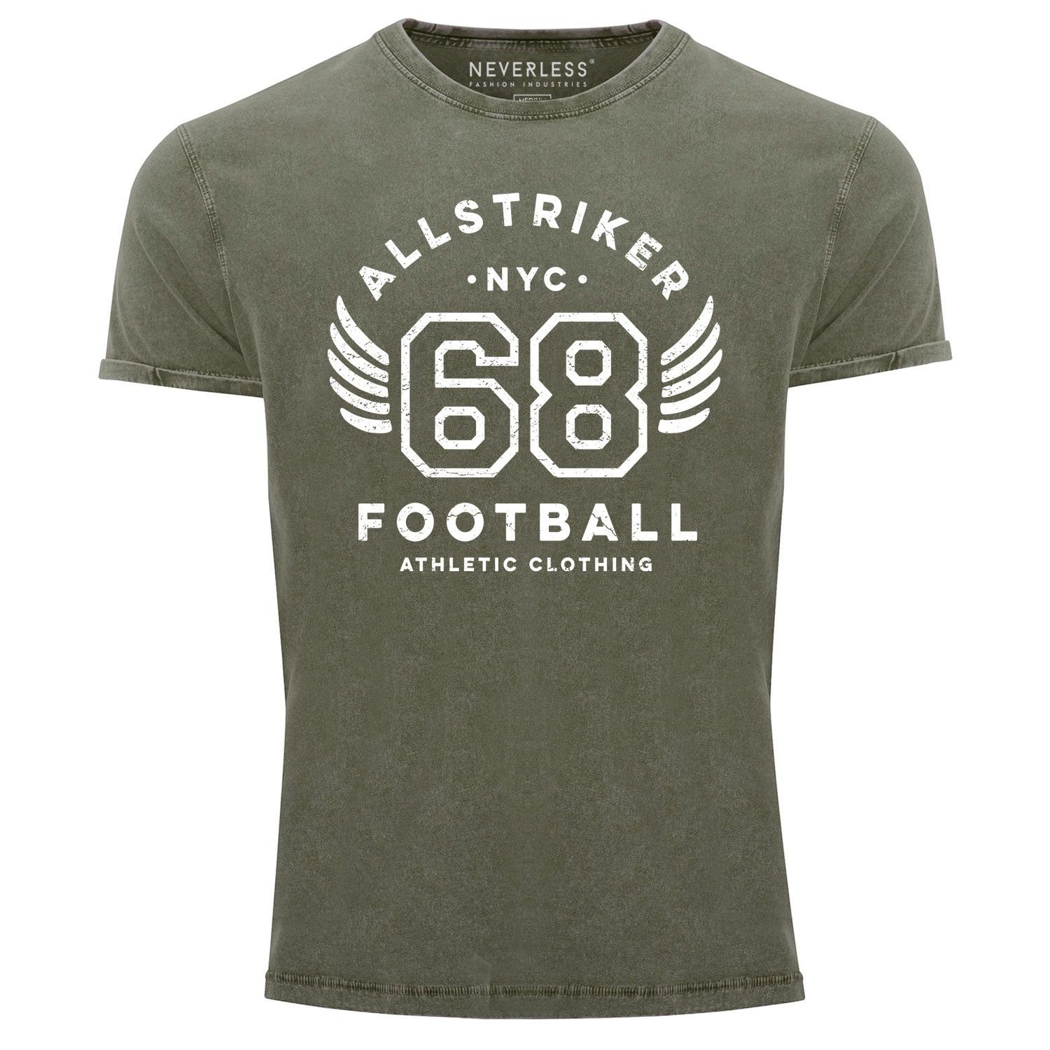 Neverless Print-Shirt Herren Vintage Shirt College NYC 68 Football Athletic Clothing Vintage Printshirt T-Shirt Used Look Slim Fit Neverless® mit Print oliv