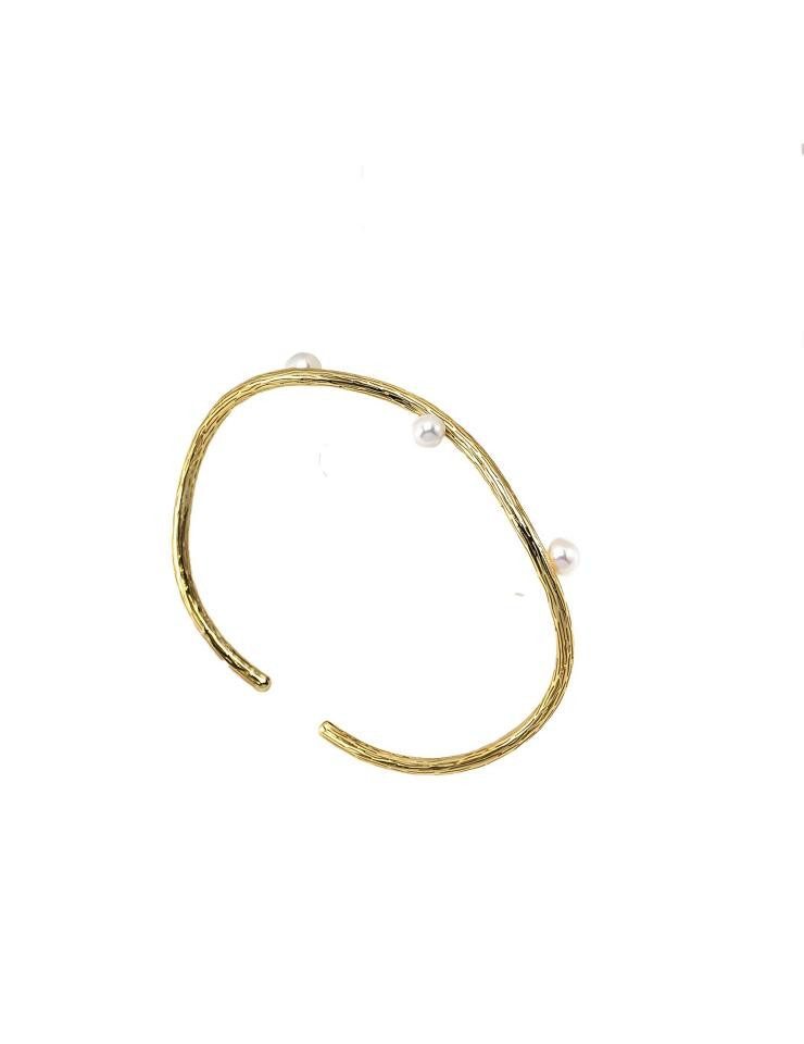 Jumpeak Silberarmband S925 Silber Armreif Muschelperlen Gehämmert Damen Armschmuck, 18K Vergoldet Armreif Perlen Offen Vintage-Gold Damen Geschenk