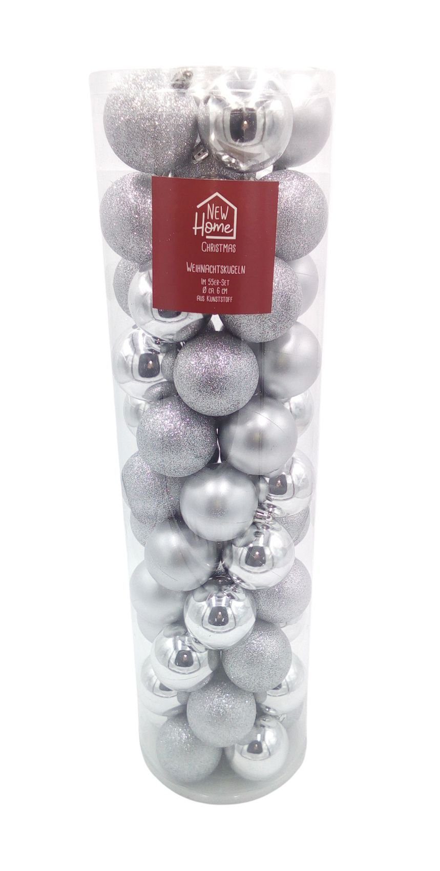Weihnachtsbaumkugel Weihnachtsbaumkugeln silber 55-tlg Christbaumschmuck Baumschmuck