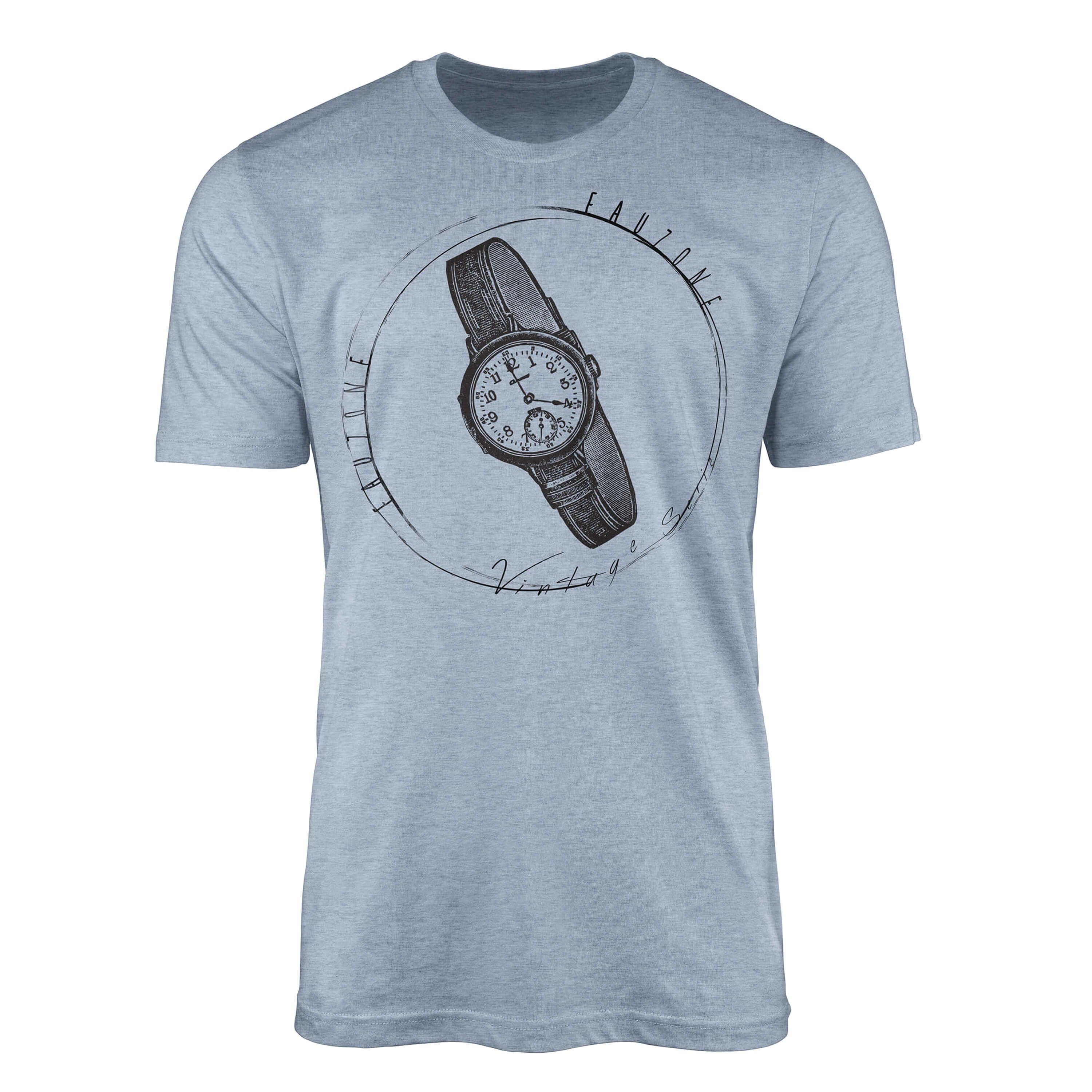 Sinus Art T-Shirt Vintage Herren T-Shirt Armbanduhr Stonewash Denim