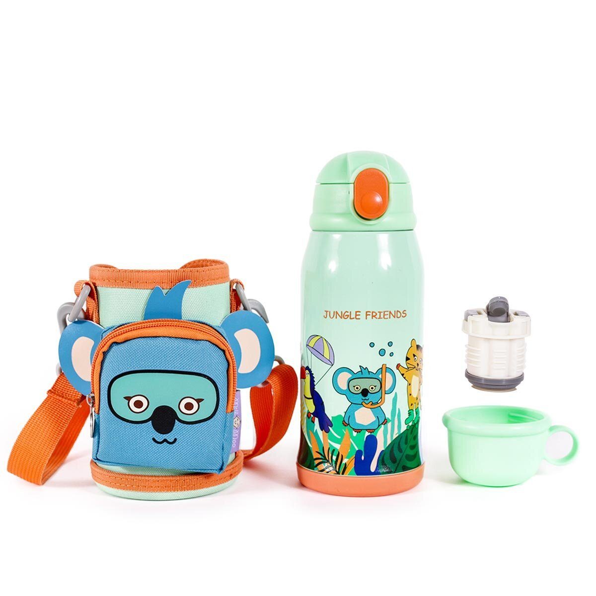 Stahl-Kindertrinkflasche MILK&MOO mit Trinkflasche Friends Tasche Jungle MILK&MOO