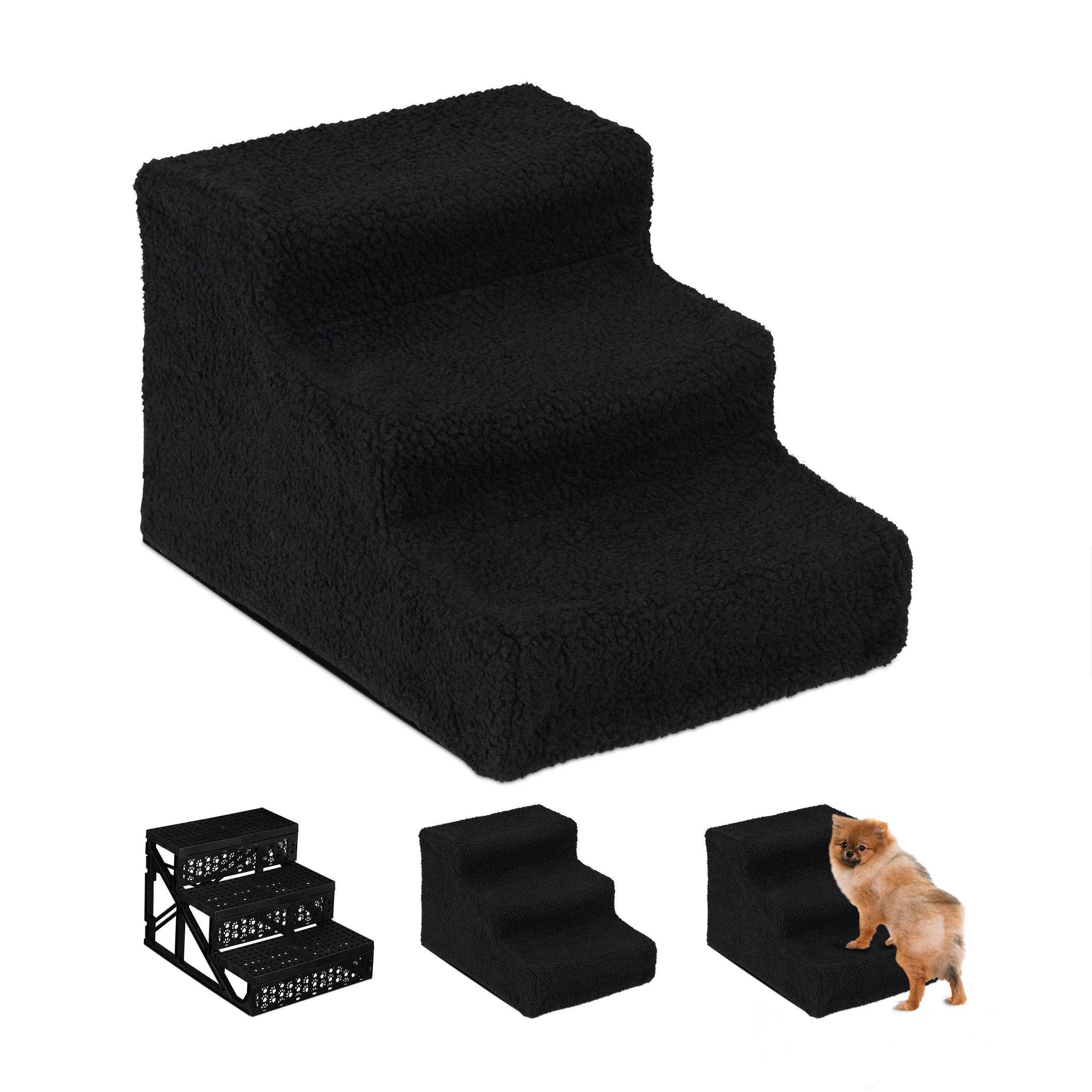 relaxdays Haustiertreppe Hundetreppe 3 Stufen, Schwarz