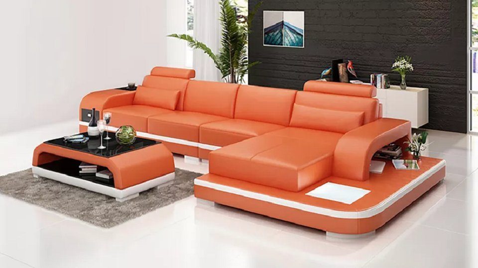 JVmoebel Ecksofa Design Wohnlandschaft Ecksofa Polster Eck Ledersofa Luxus Sitz, Made in Europe Orange