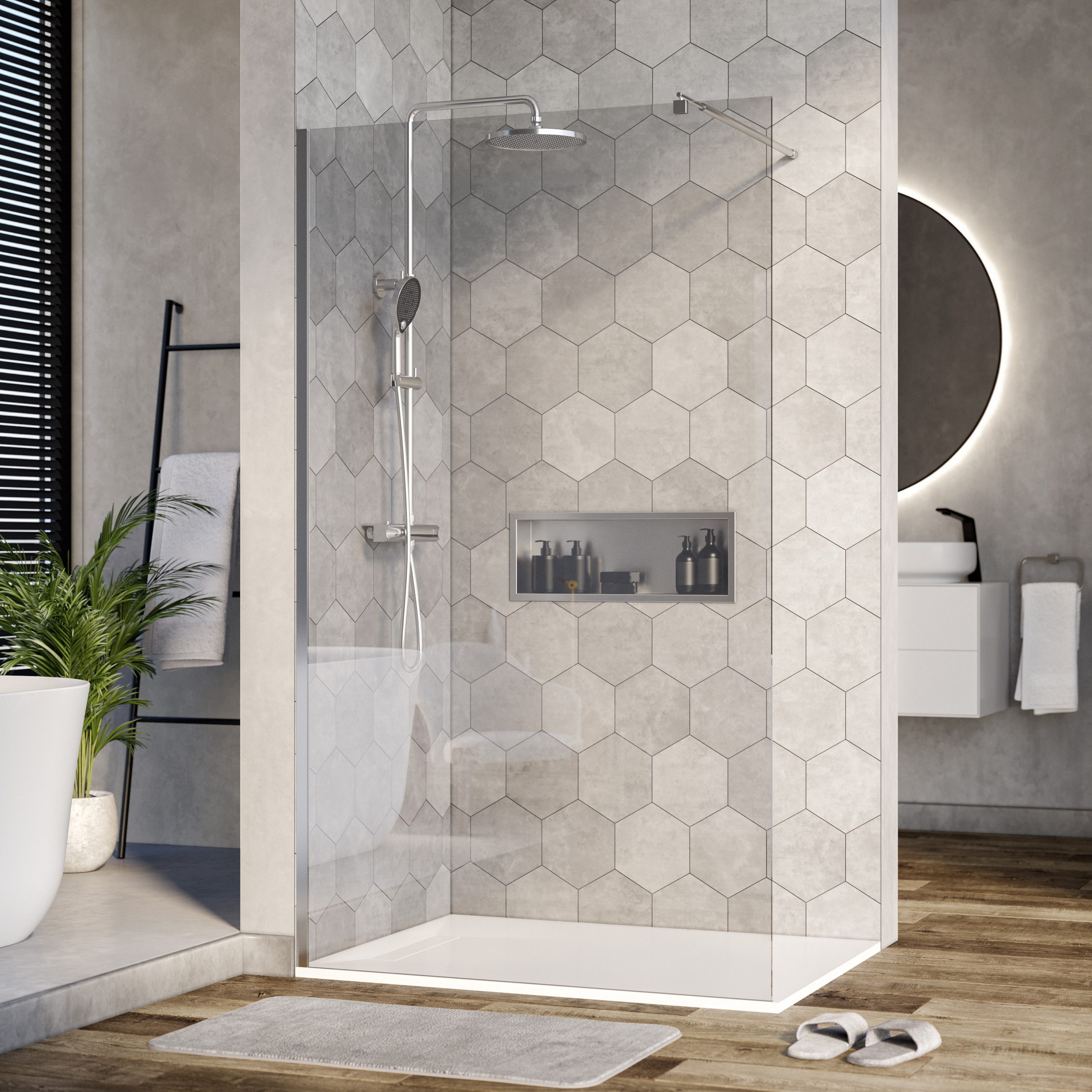 Bernstein Walk-in-Dusche EX101 110x200 cm Klarglas, ESG Sicherheitsglas, Walk-In Duschwand 10mm Nano Glas Chrom