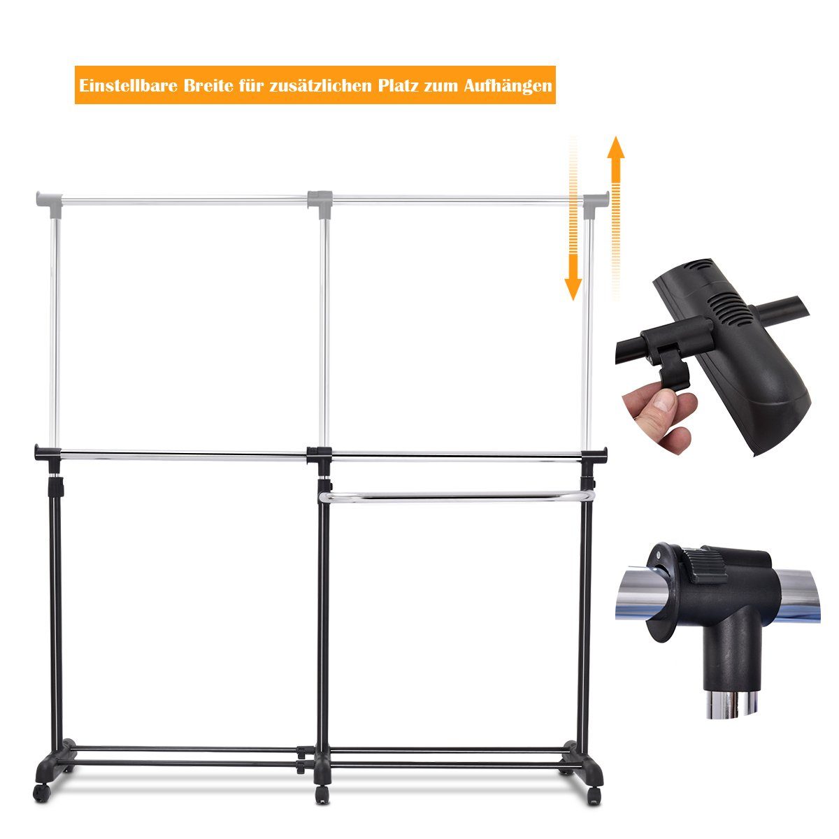 COSTWAY Kleiderständer, ausziehbar, höhenverstellbar, (91-160)x43x(93-168)c günstig online kaufen