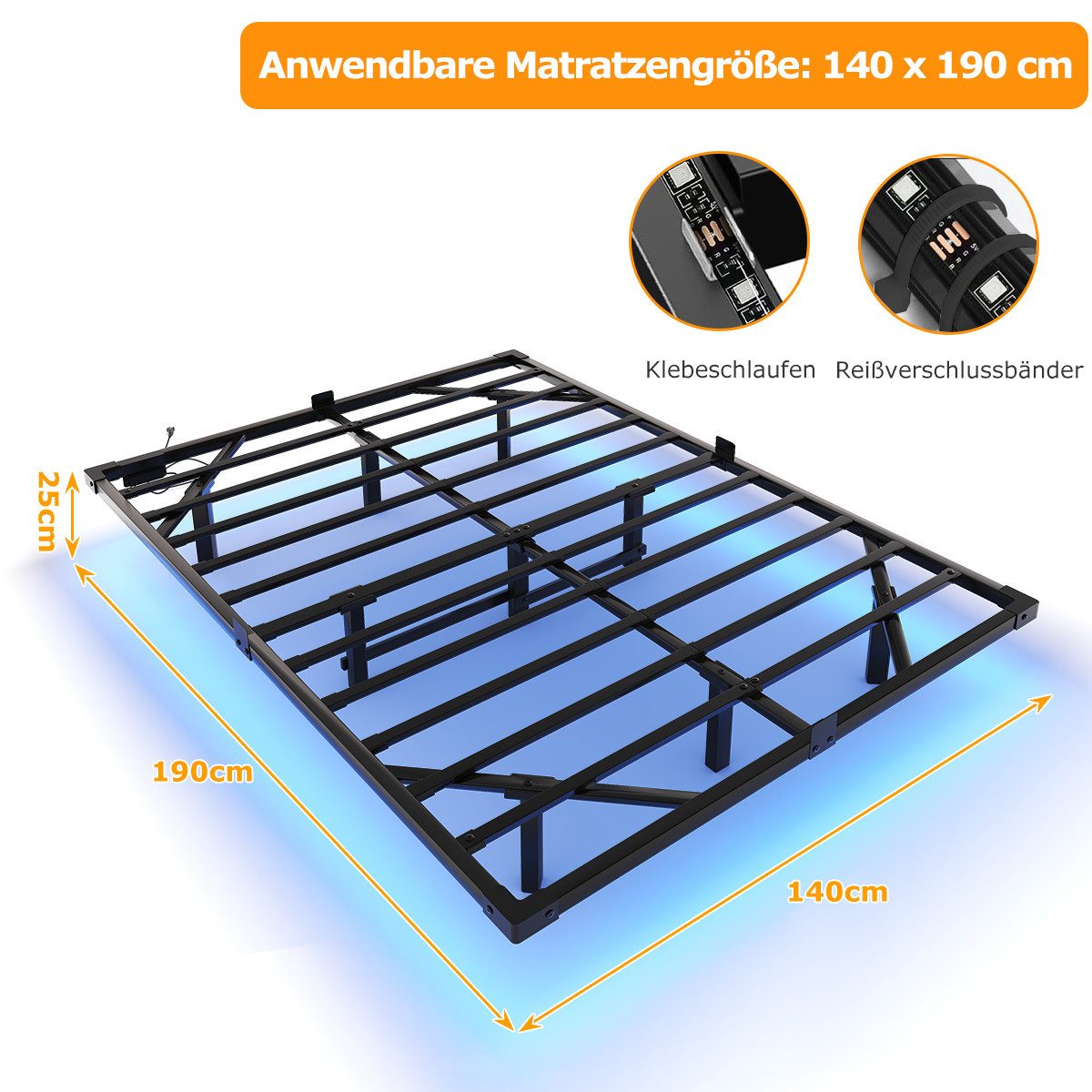 Mihtrov Metallbett LED Jugendbett mit Ladefunktion (2 AC-Steckdosen, USB + günstig online kaufen