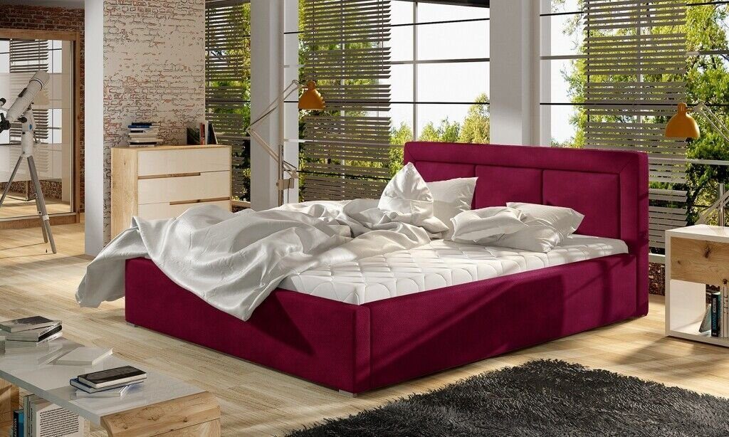JVmoebel Bett Designer Bett Schlafzimmer Luxus Textil Luxus Polster 180x200cm neu Rot