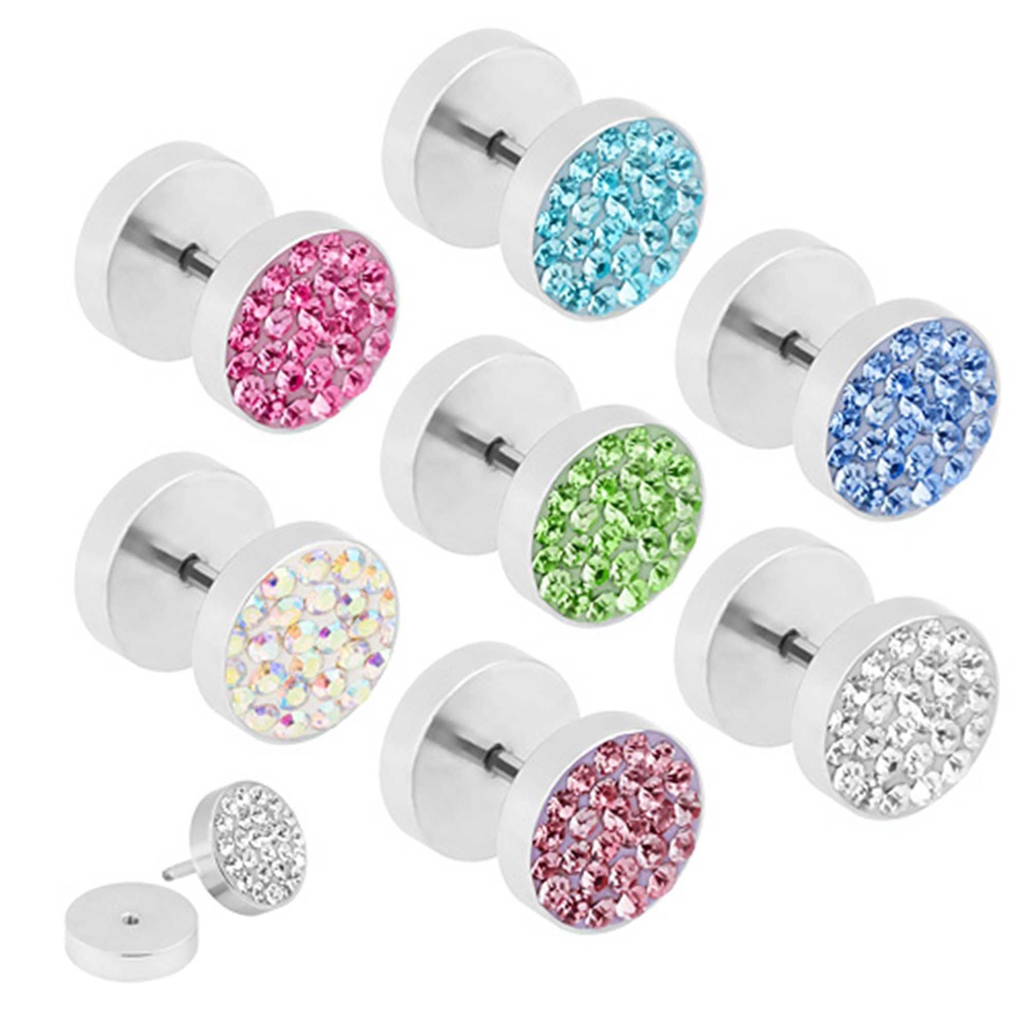 Taffstyle Piercing-Set Fake Piercing Ohr Plug mit Zirkonia, Runde Ohrring Fake Ohr Flesh Tunnel Ohrpiercing Platte Strass Kristall