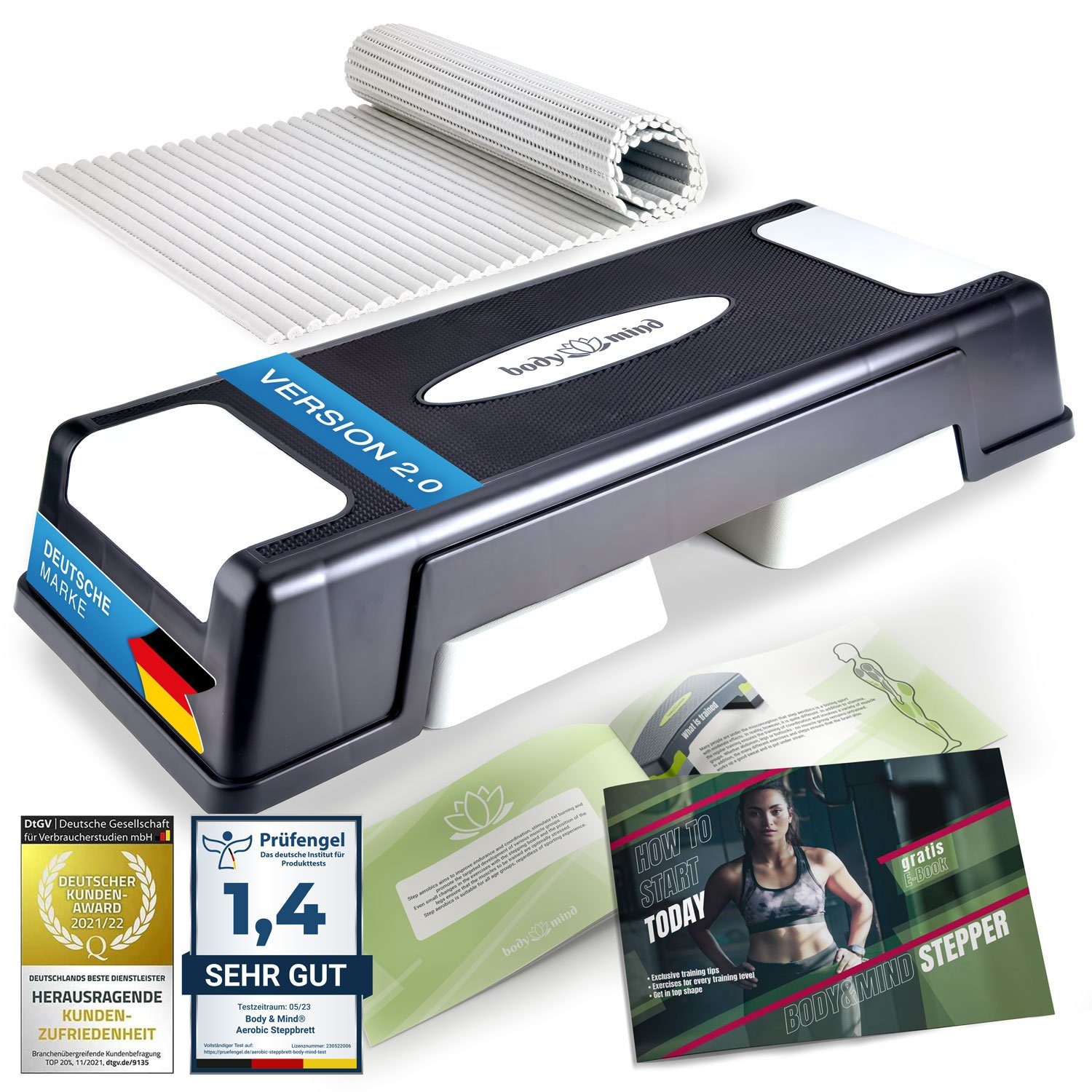 Body & Mind Stepper 3-Step Aerobic Stepper –Rutschfestes Steppbrett für Fitness & Training (Elite-Board, Mehrstufig), Anti-Rutsch-Matte