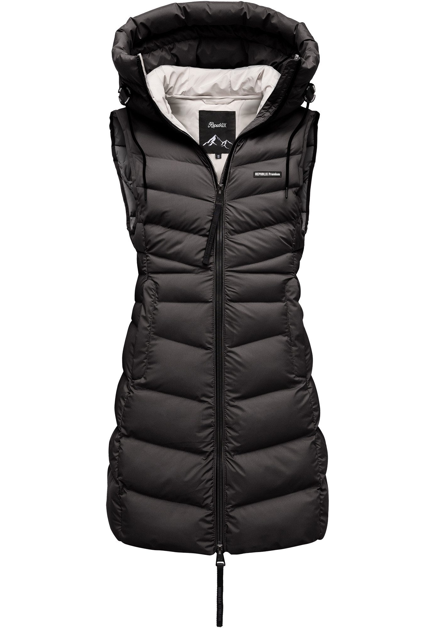 REPUBLIX Steppweste Steppweste warme Damen Outdoor-Weste Jacke lang mit Kapuze – Bild 2 von 3