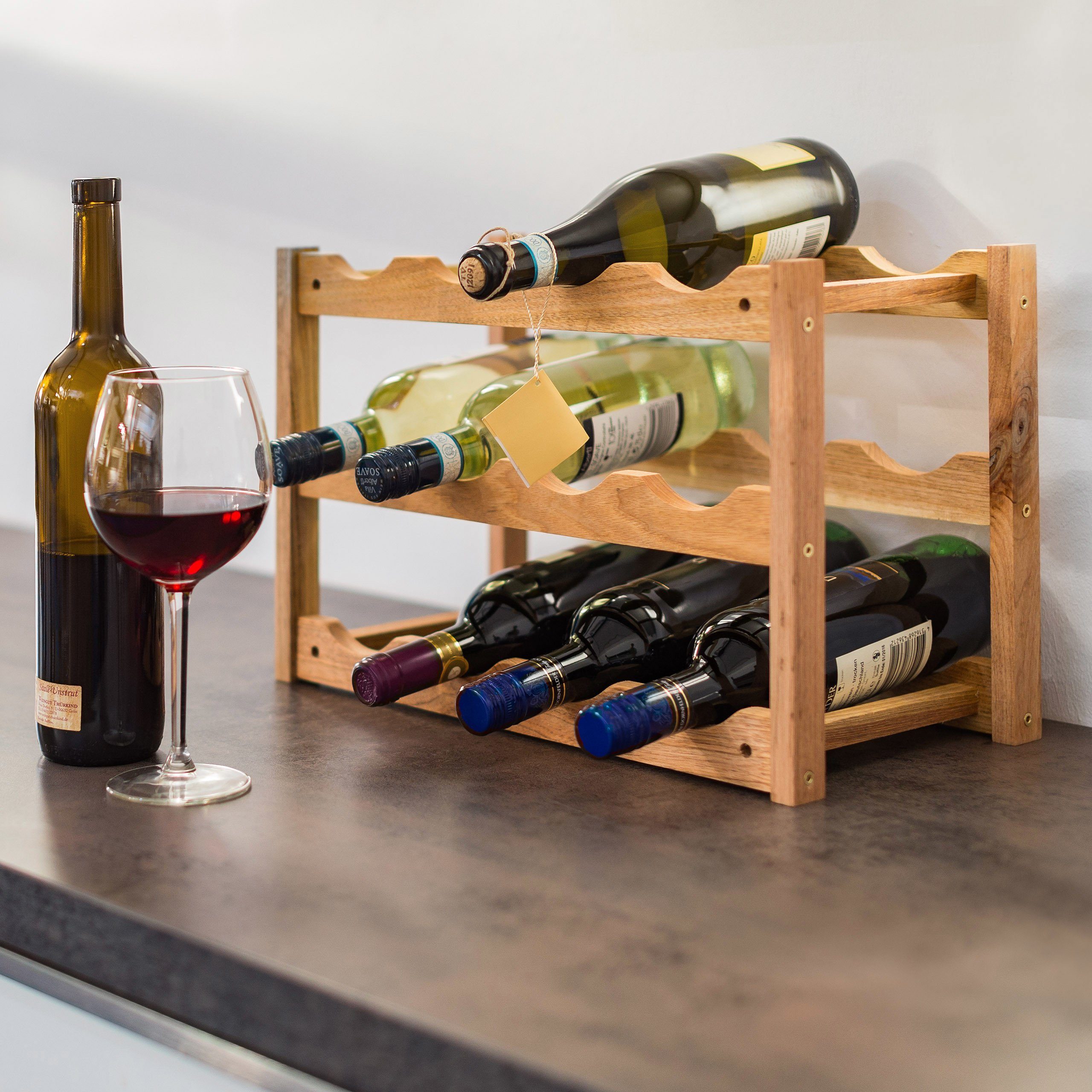 relaxdays Weinregal klein Walnuss günstig online kaufen