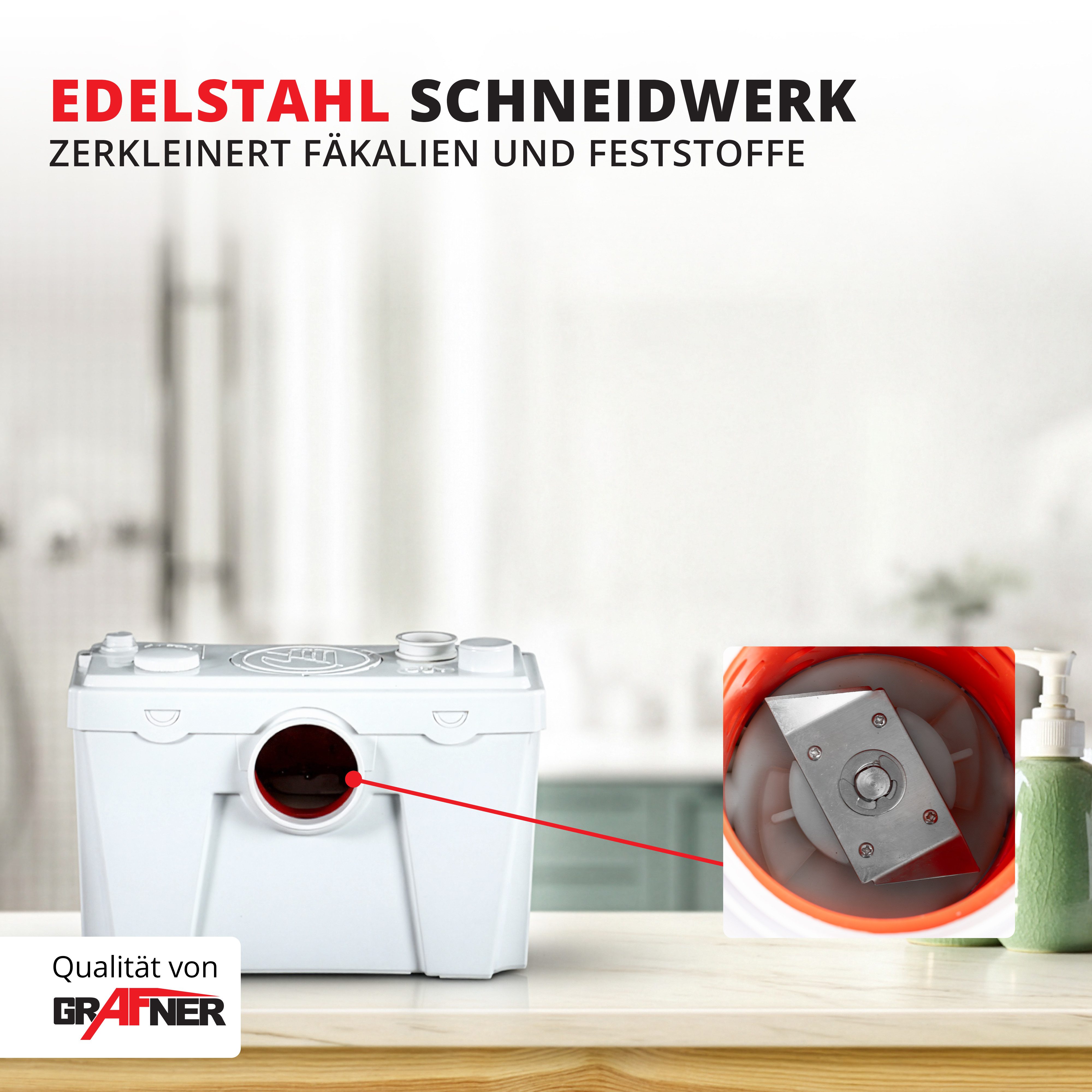 Grafner Hebeanlage WC Hebeanlage mit Schneidwerk 500W 110L/min, 110L/min Fördermenge