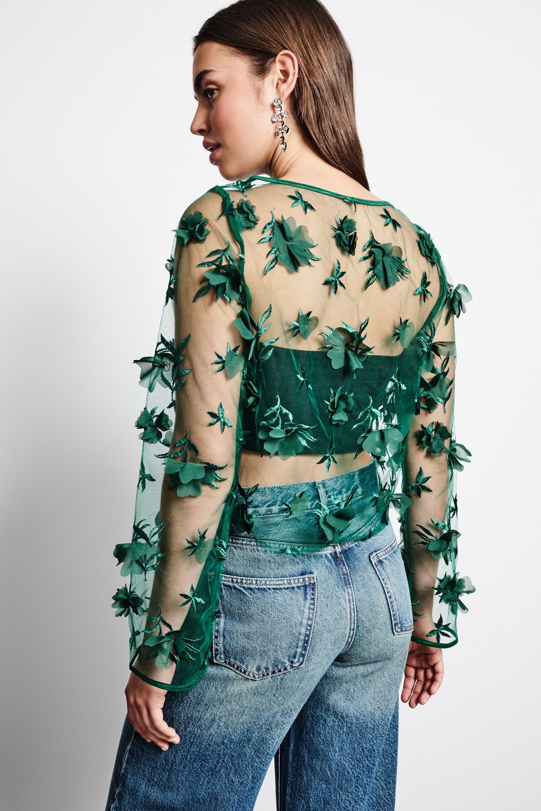 Next Langarmbluse Langarmoberteil aus Mesh mit 3D-Blume (1-tlg) günstig online kaufen