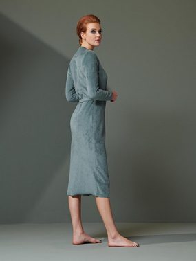 Essenza Damenbademantel Vera Uni, Langform, Baumwoll-Mix, Kimono-Kragen, Gürtel, aus einem samtweichen Polyester-Baumwoll-Mix in Uni-Farben
