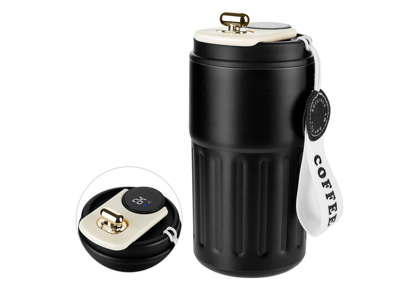 EXTSUD Thermobecher 410ml 316 Edelstahl Kaffeebecher, Digitalanzeige Thermobecher, 316-Edelstahl und Keramik, Travel Coffee Mug, Isolierter auslaufsicher Termokaffeebecher