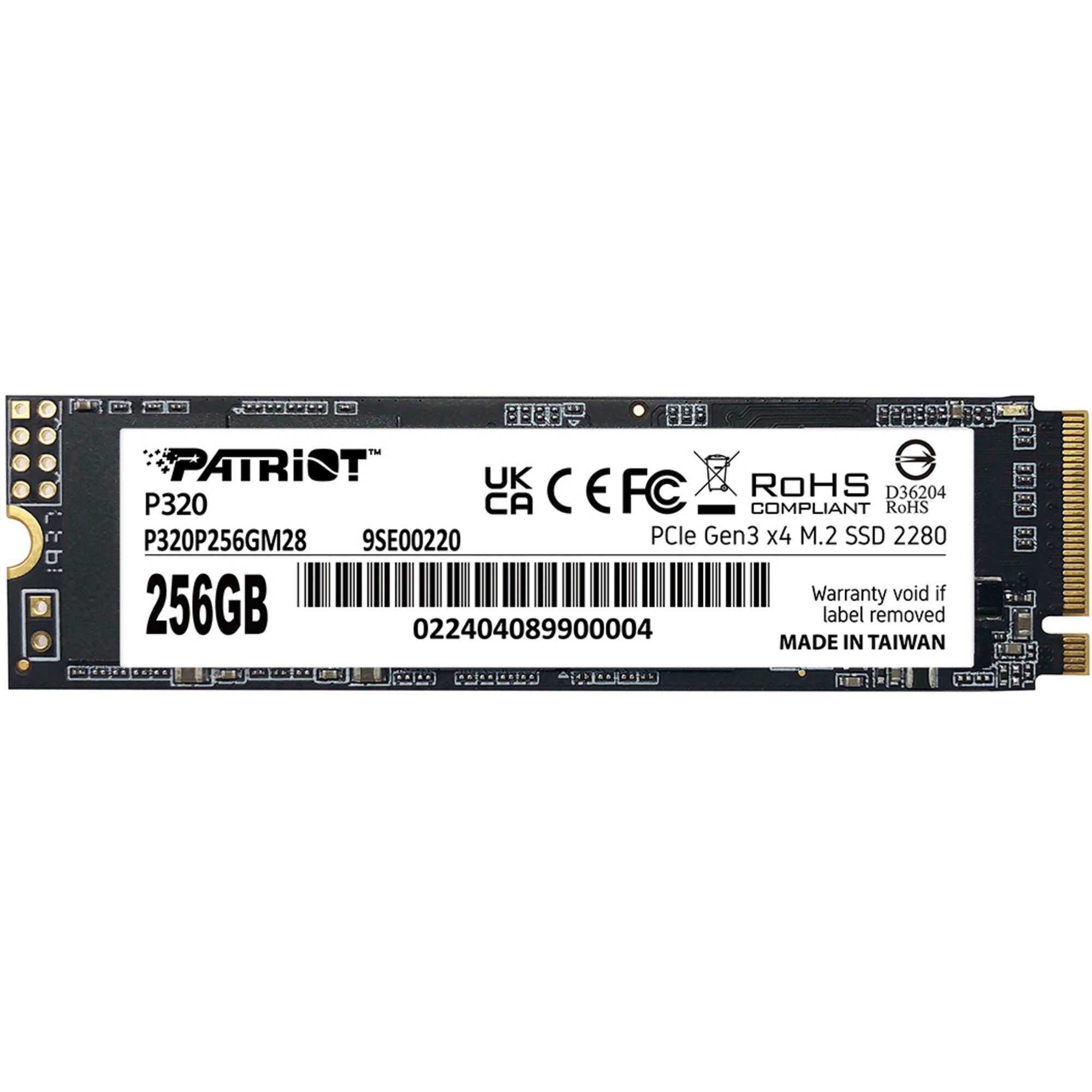 Patriot Patriot P320 256GB, SSD, (PCIe 3.0 x4, NVMe 1.3, M.2 2280) interne SSD (256 GB) M2" 2.200 MB/S Lesegeschwindigkeit, 1.200 MB/S Schreibgeschwindigkeit, PCIe 3.0 x4, NVMe 1.3, M.2 2280