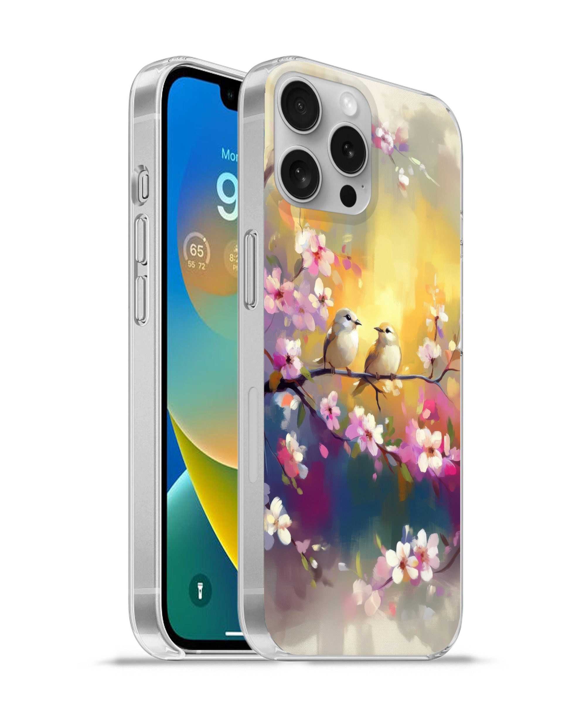 MuchoWow Handyhülle für Apple iPhone 16 Pro Max Vögel - Blumen - Rosa, Smartphone-Bumper, Print, Handy Schutzhülle Dünn