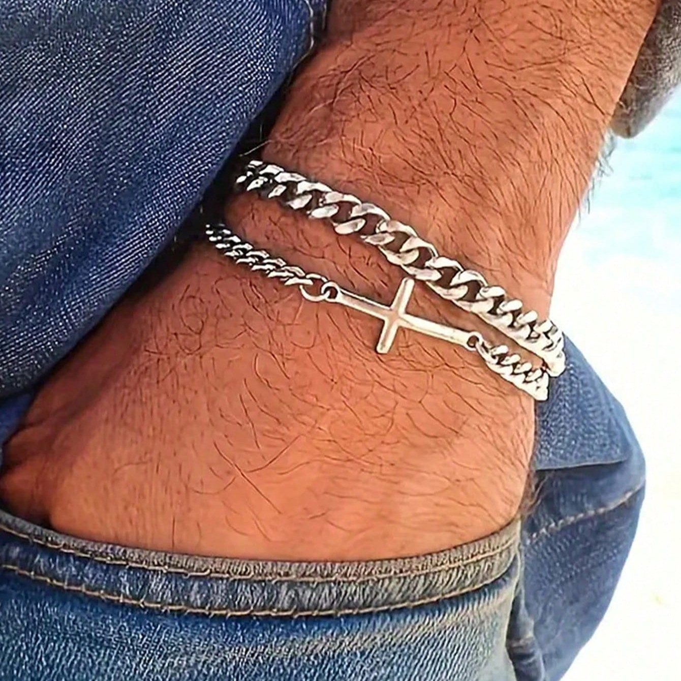 KARMA Edelstahlarmband Herrenarmband Panzerarmband silber (Armband Schmuck günstig online kaufen