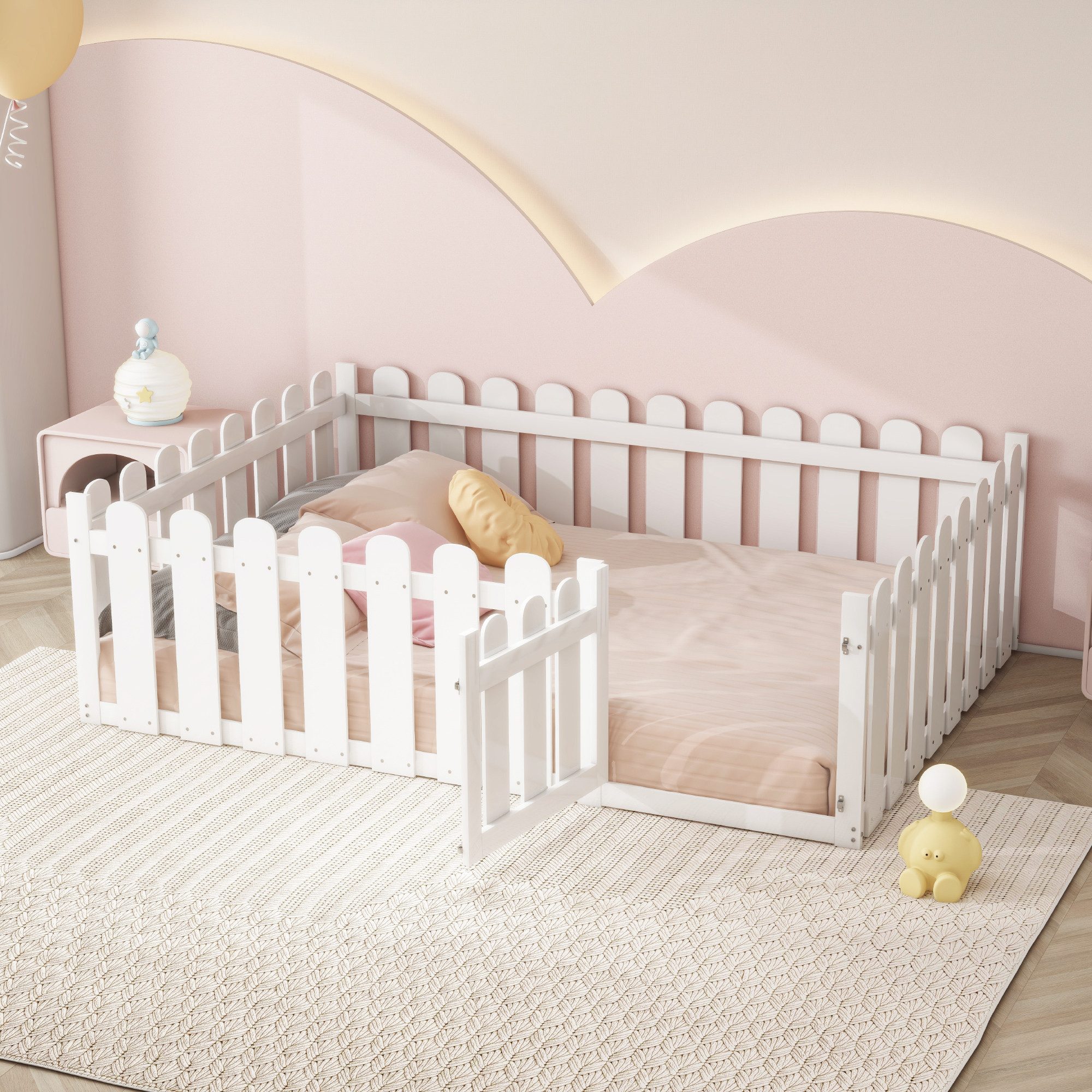 HAUSS SPOLE Kinderbett 140x200cm Holzbettgestell mit Umrandung und Tür, für günstig online kaufen