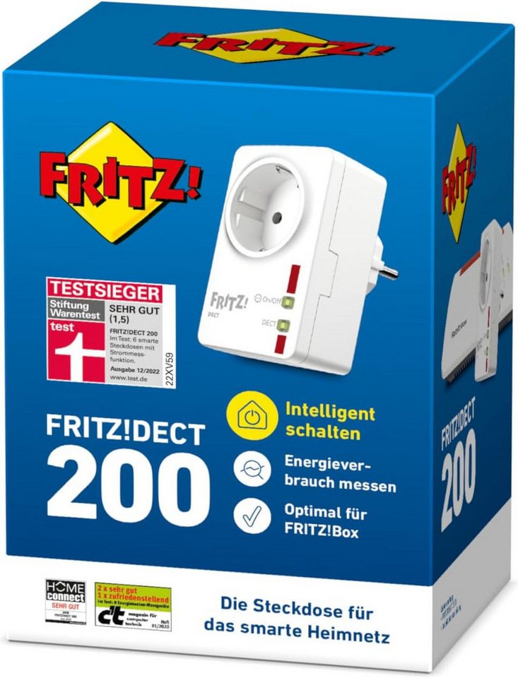 Fritz! Steckdose FRITZ!DECT 200 Smart Home intelligente Steckdose, Steuerung per PC, Notebook, FRITZ!Fon, Smartphone oder Tablet