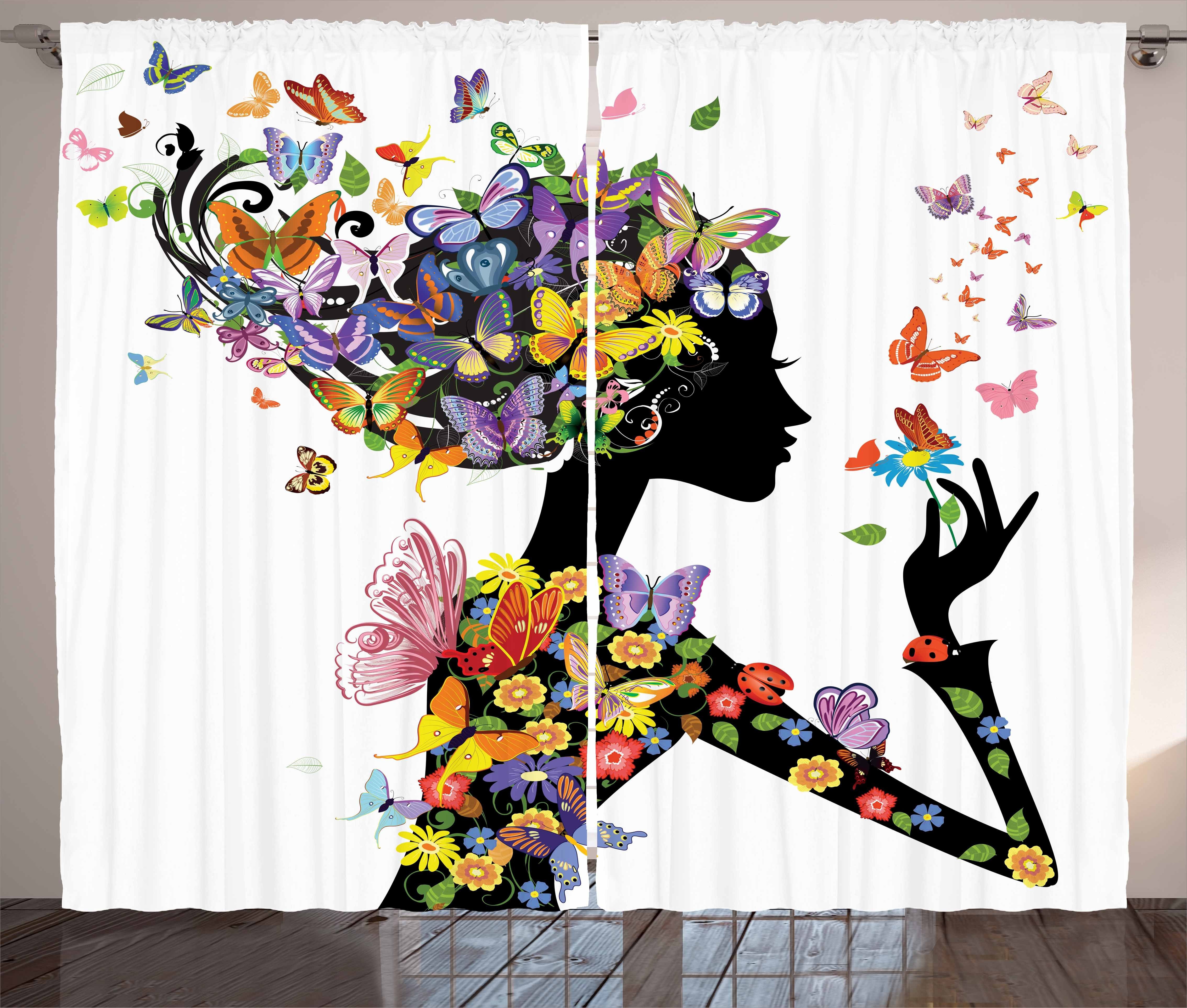 Schlaufen Schmetterling und Gardine Kräuselband Vorhang Abakuhaus, mit Blumen Schlafzimmer Bunt mit Haken,