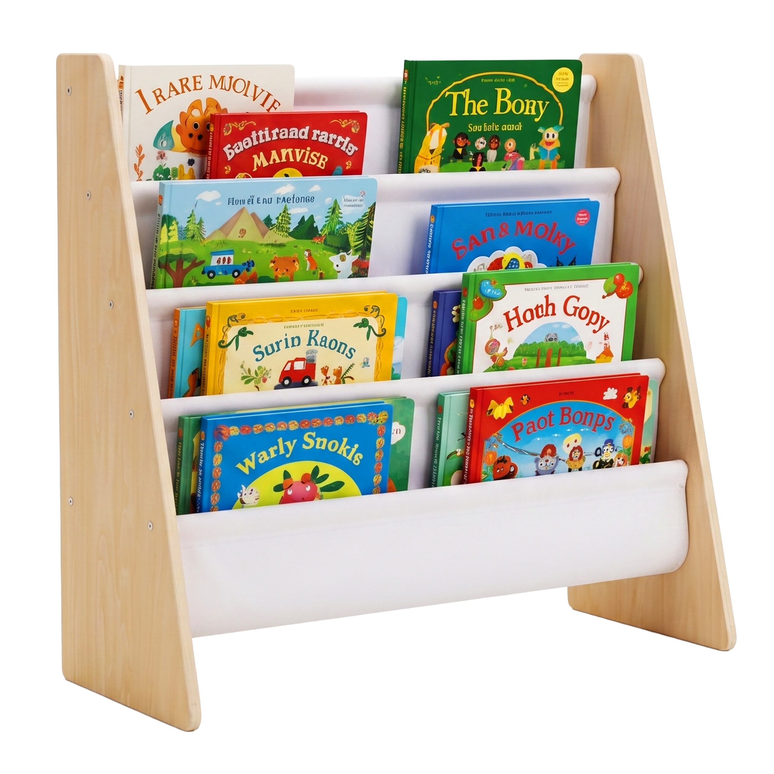 relaxdays Kinderregal Bücherregal Kinder 4 Stofftaschen, A