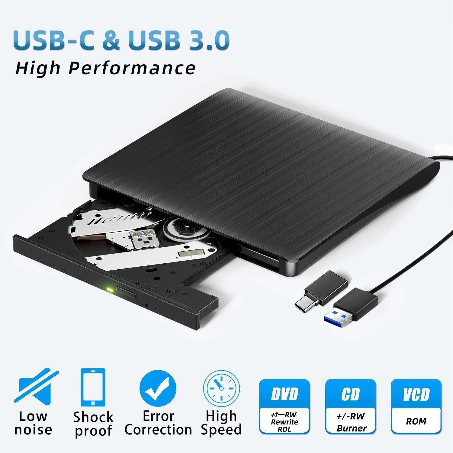 Toomoke Externes DVD-Laufwerk mit USB-C & USB 3.0,Slim Portable,DVD Brenner DVD-Brenner (Für Windows/Mac/Linux)