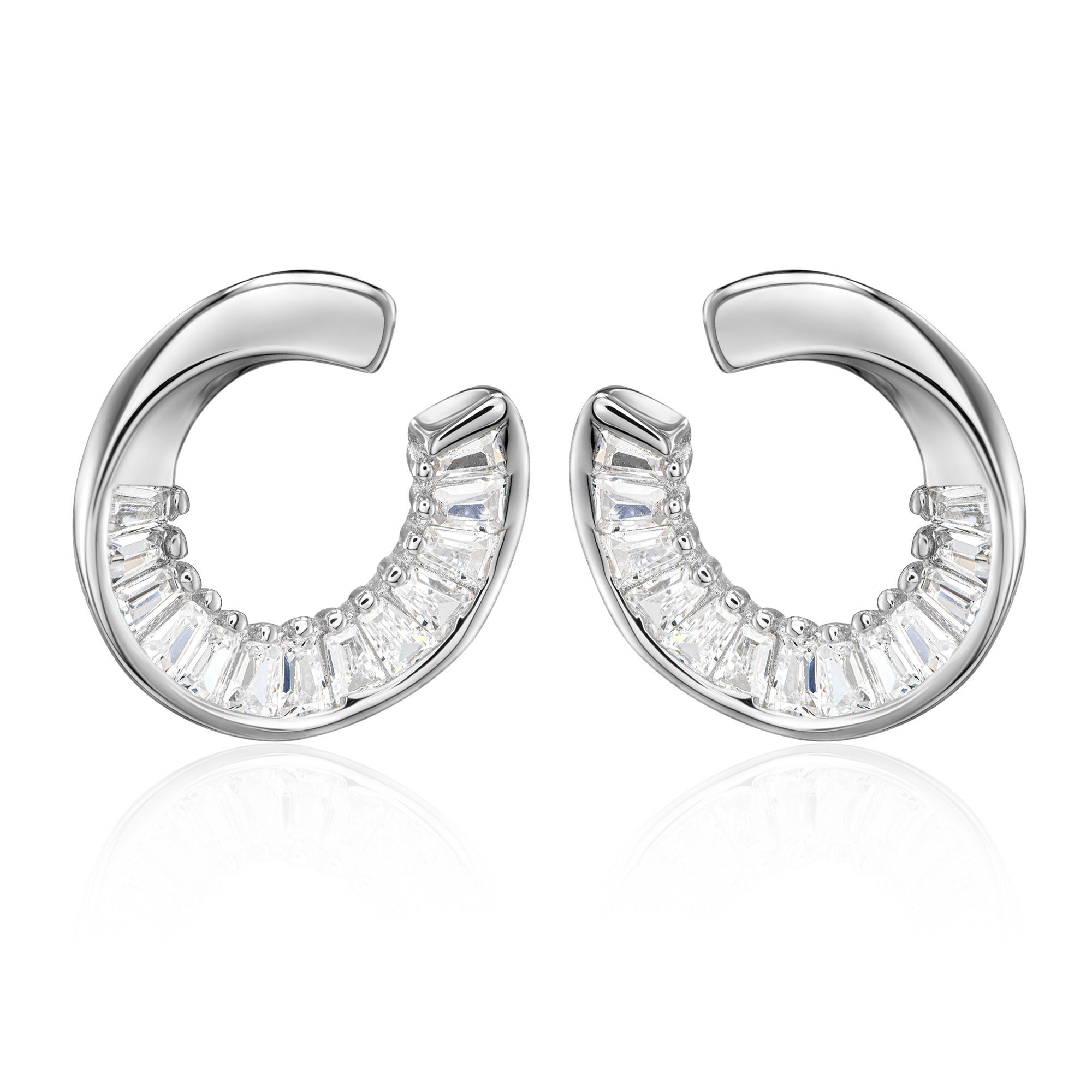 Schöner-SD Paar Ohrstecker Silberohrringe Kringel Ohrringe rund offen mit Zirkonia Kristall weiß, 925 Silber Rhodium – Bild 2 von 5
