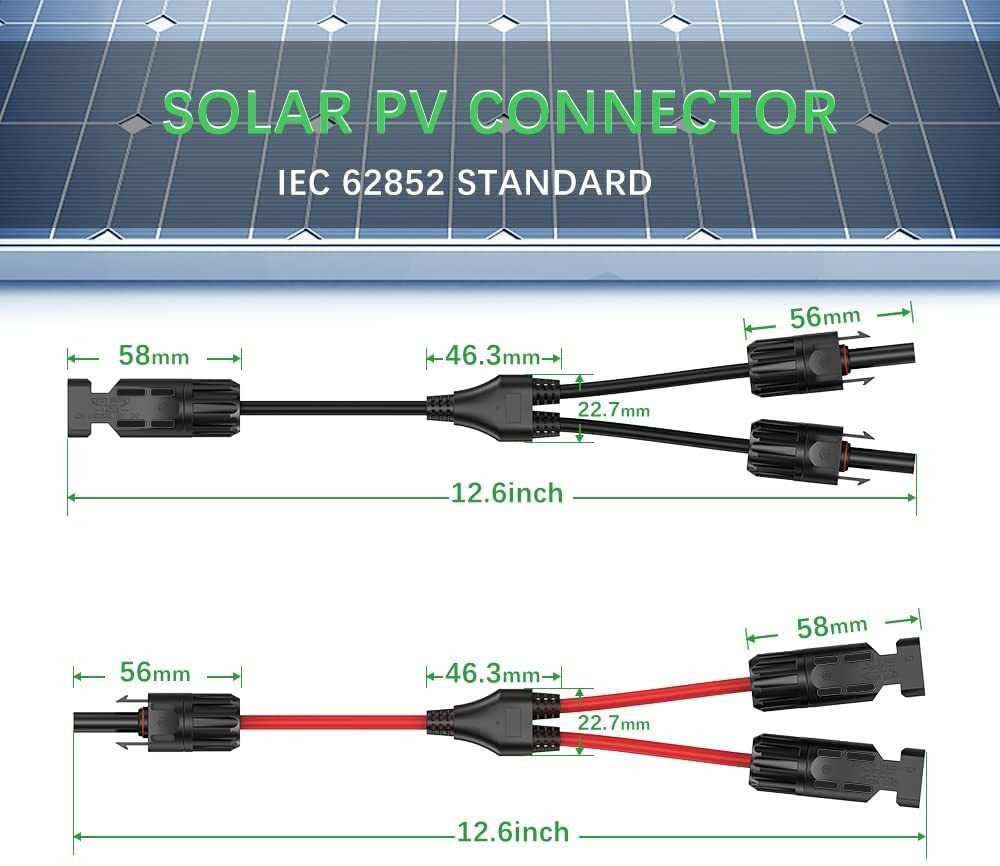 FELIXLEO Solaranlage Solar Y Verteiler Kabel MMF FFM PV Stecker 2 Paar Rot Schwarz, (2-St) – Bild 3 von 5