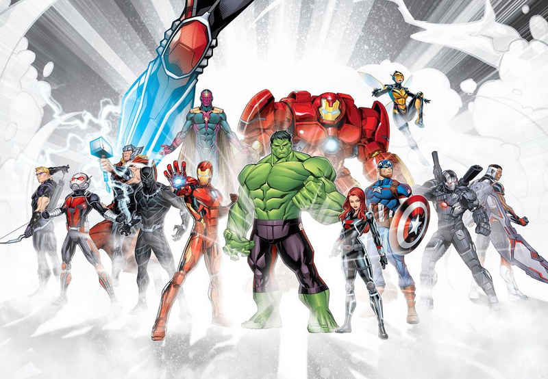 Komar Fototapete Avengers Unite, glatt, bedruckt, (Packung, 1 St), 368x254 cm (Breite x Höhe), inklusive Kleister