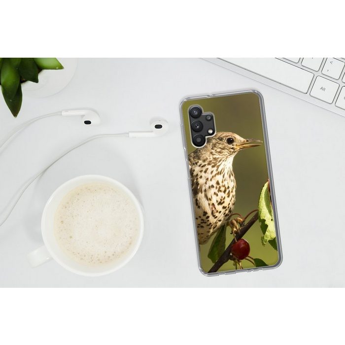 MuchoWow Handyhülle Vogel auf einem Ast Handyhülle Samsung Galaxy A32 5G Smartphone-Bumper Print Handy ZV10863