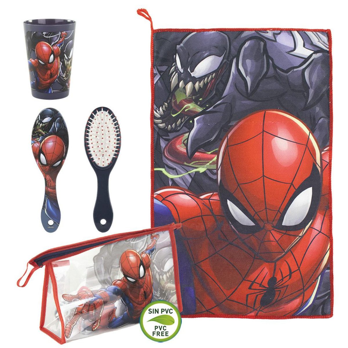 Spiderman Kulturbeutel - Kinder Kulturtasche Waschtasche Kosmetiktasche Reiseaccessoire (3-tlg)
