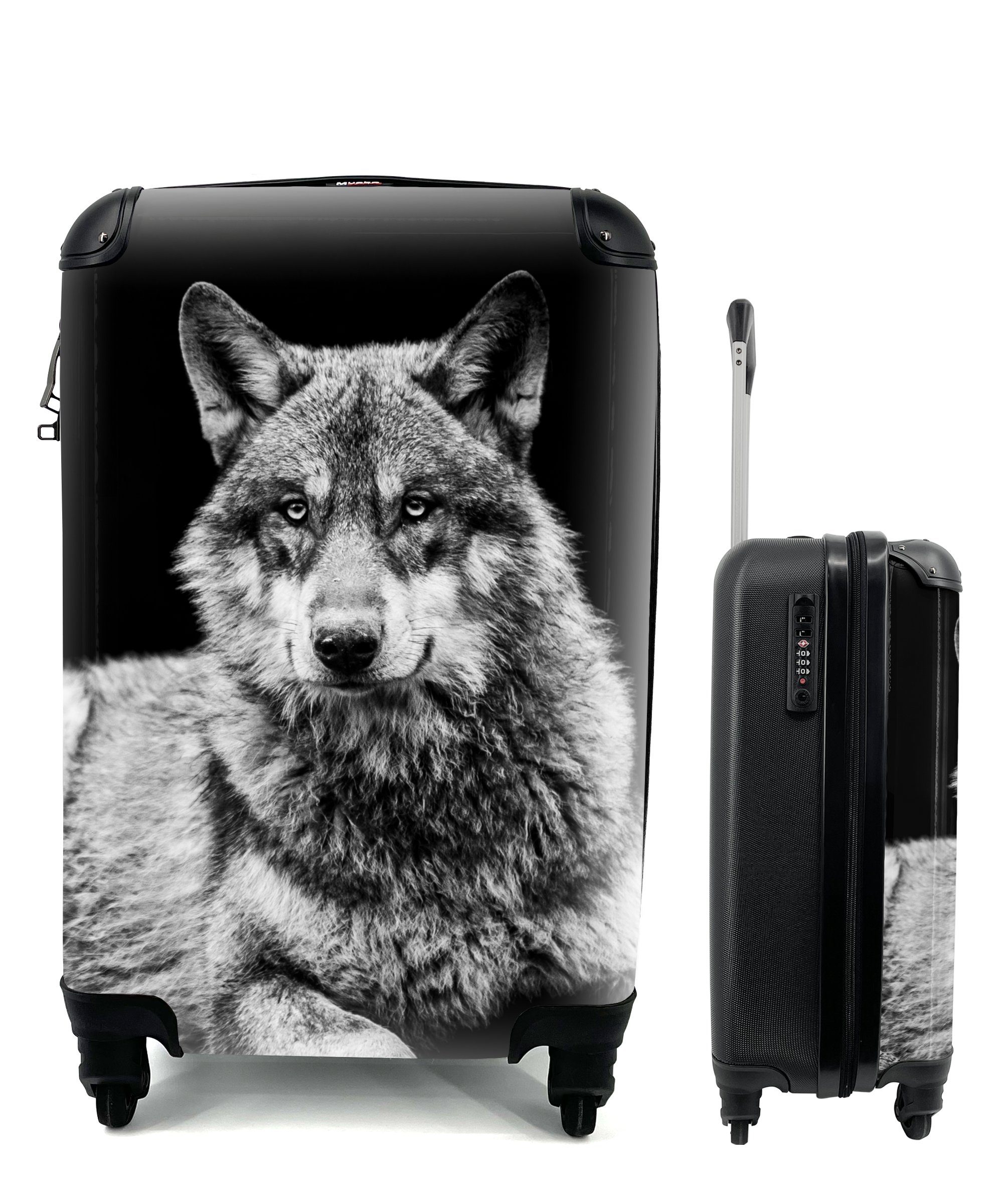 Wildlife mit Trolley, Reisetasche Handgepäck - Reisekoffer Weiß, rollen, Rollen, Handgepäckkoffer - 4 - Ferien, für MuchoWow Wolf Schwarz