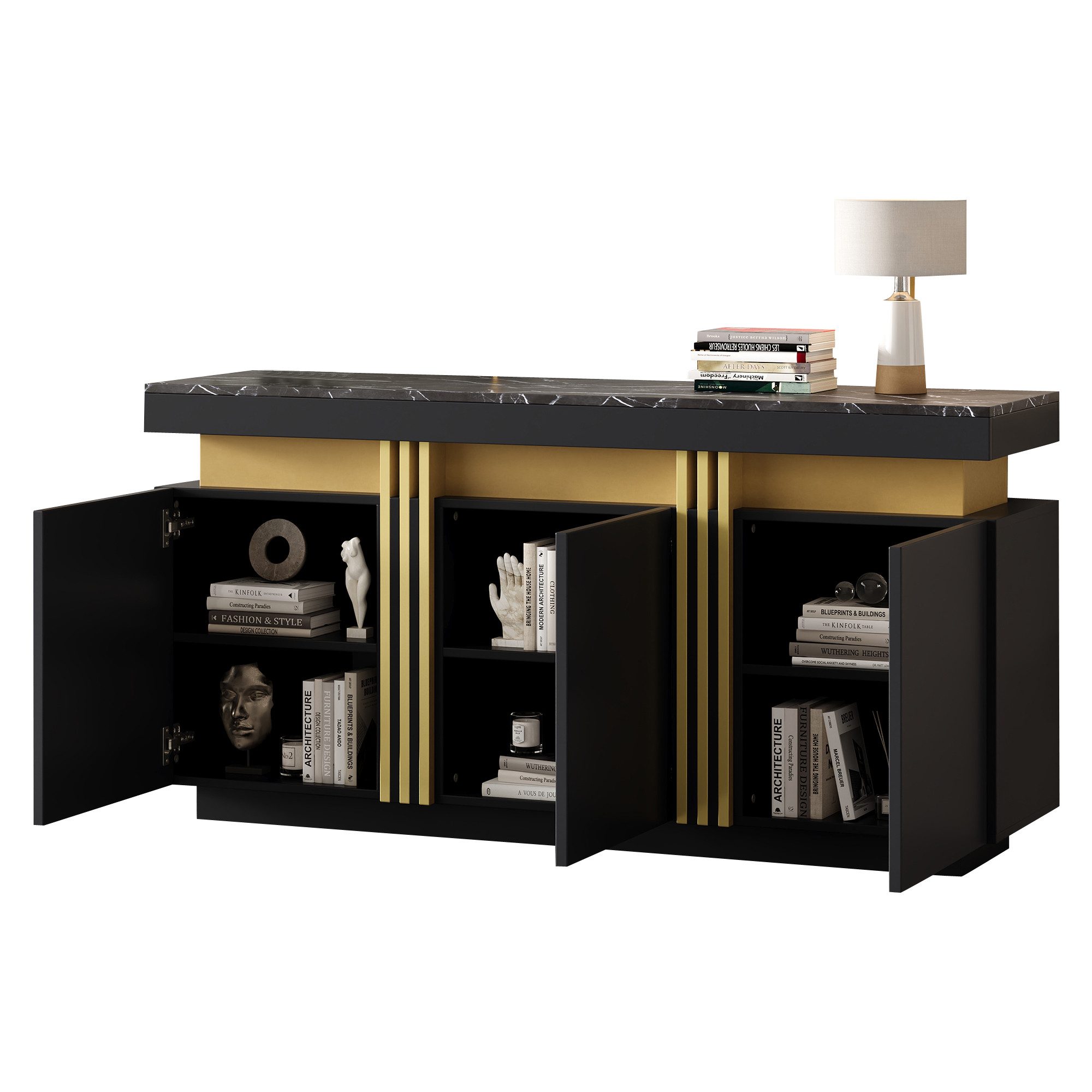MODFU Sideboard mit Marmorstruktur (Wohnzimmerschrank, Küchenmöbel, Kommode, Anrichte, 1 St., 3 Türen), mit verstellbaren Trennwänden