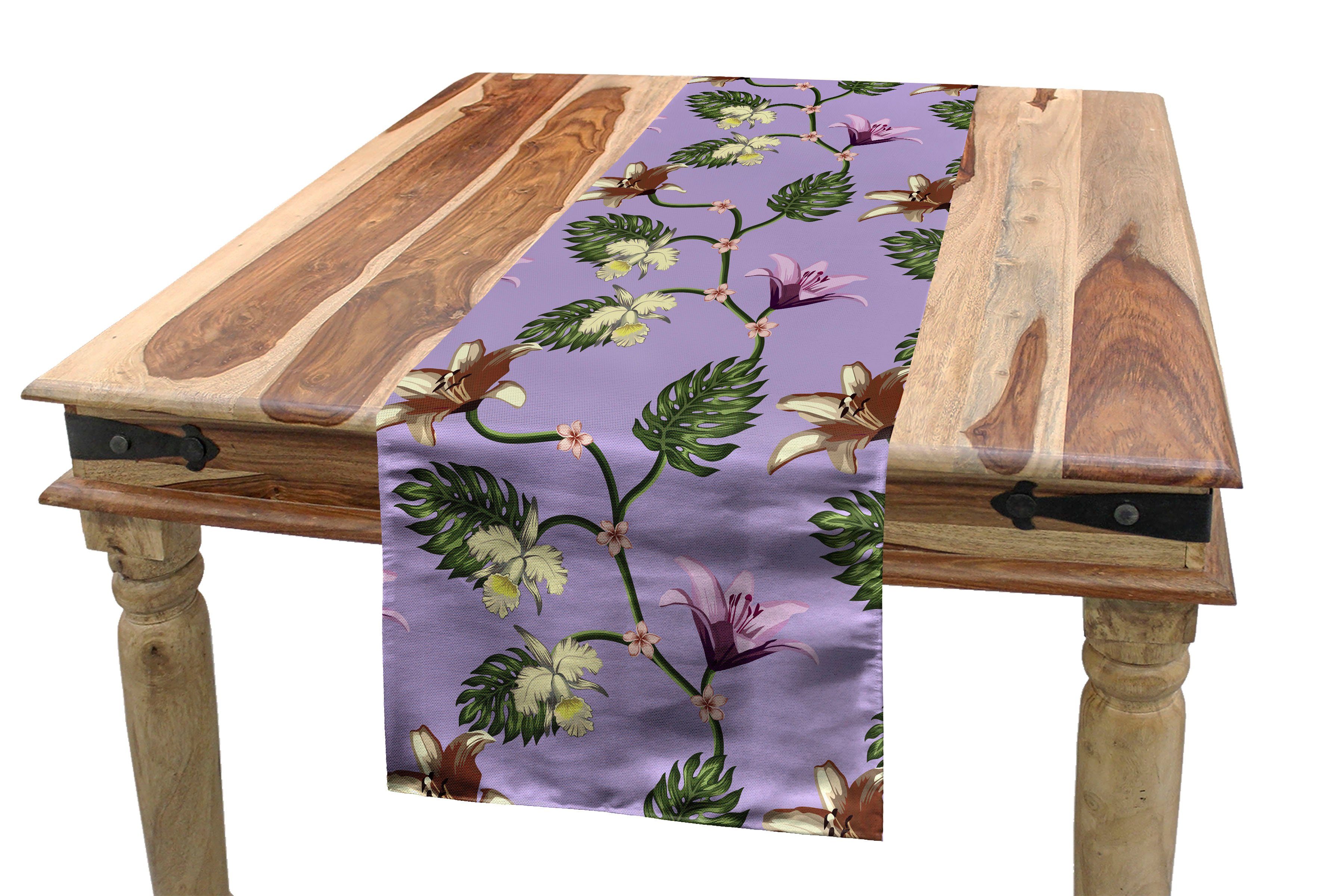 Abakuhaus Tischläufer Esszimmer Küche Rechteckiger Dekorativer Tischläufer, Tropisch Exotische Lily und Hibiscus