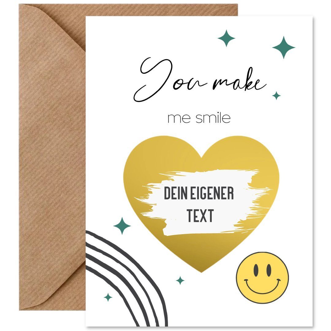 Things of Happiness Postkarte Rubbelkarte zum Beschriften + Briefumschlag aus Naturpapier, Geschenk