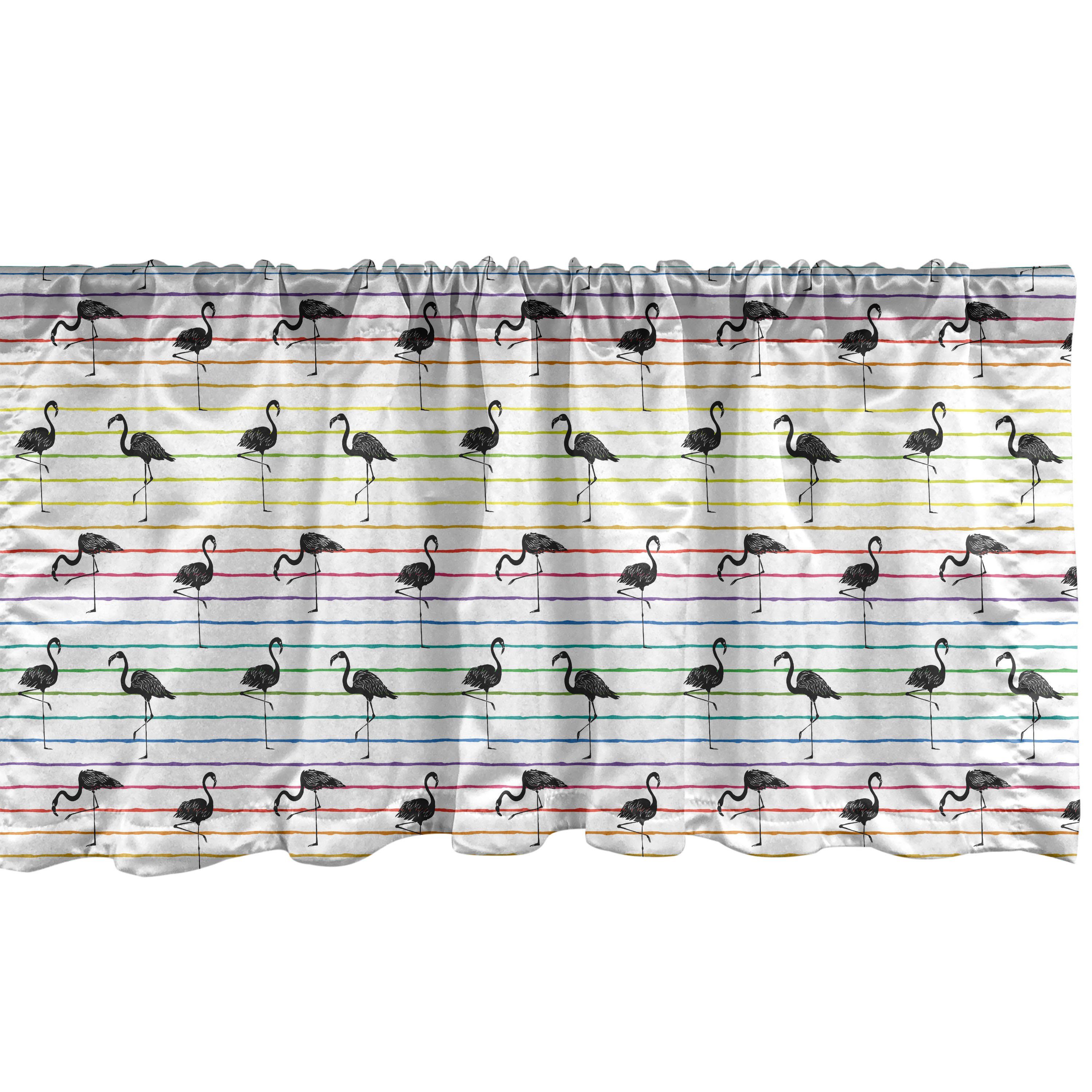 Scheibengardine Vorhang Volant für Küche Schlafzimmer Dekor mit Stangentasche, Abakuhaus, Microfaser, Flamingo Exotische Vögel Rainbow Linien