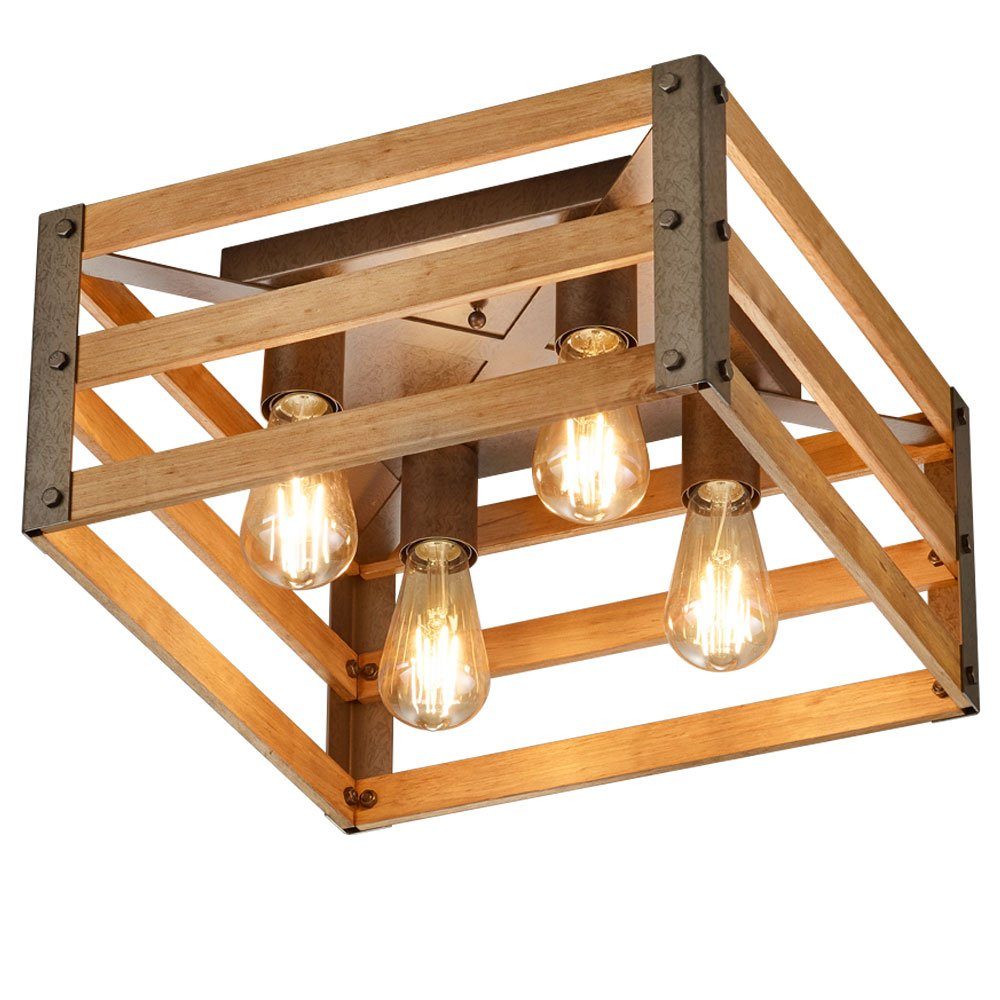 TRIO Leuchten Deckenleuchte, Leuchtmittel nicht inklusive, Deckenlampe Landhaus Holzleuchte Retro Лампыschirm
