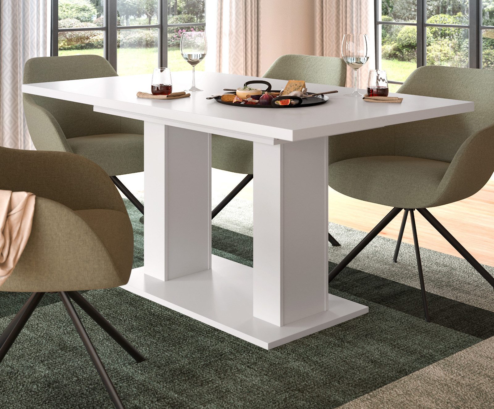 Inn.Furn Säulen-Esstisch Home-X (Küchentisch in Weiß, ausziehbar 150 - 190 cm), für bis zu 8 Personen