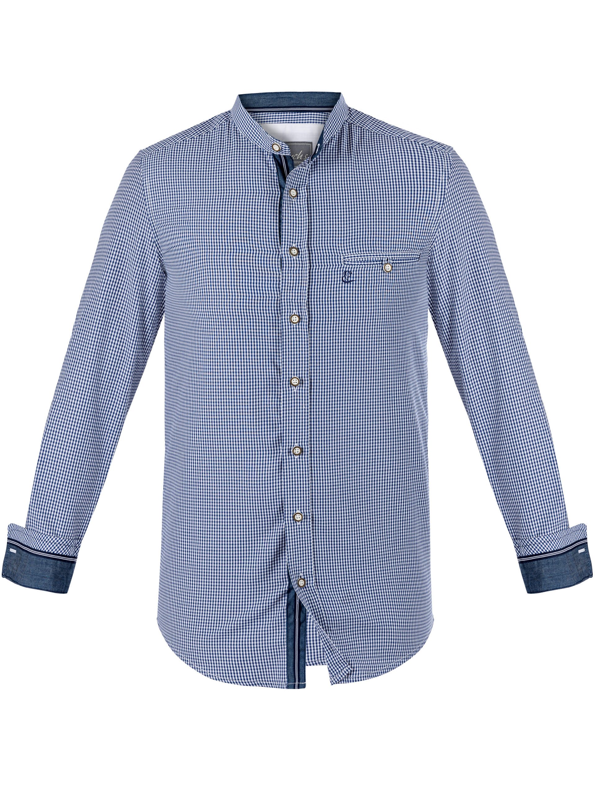 FUCHS Trachtenhemd Trachtenhemd Herren Blau Slim Fit Volksfest Stehkragen Wiesn Langarm (1-tlg)