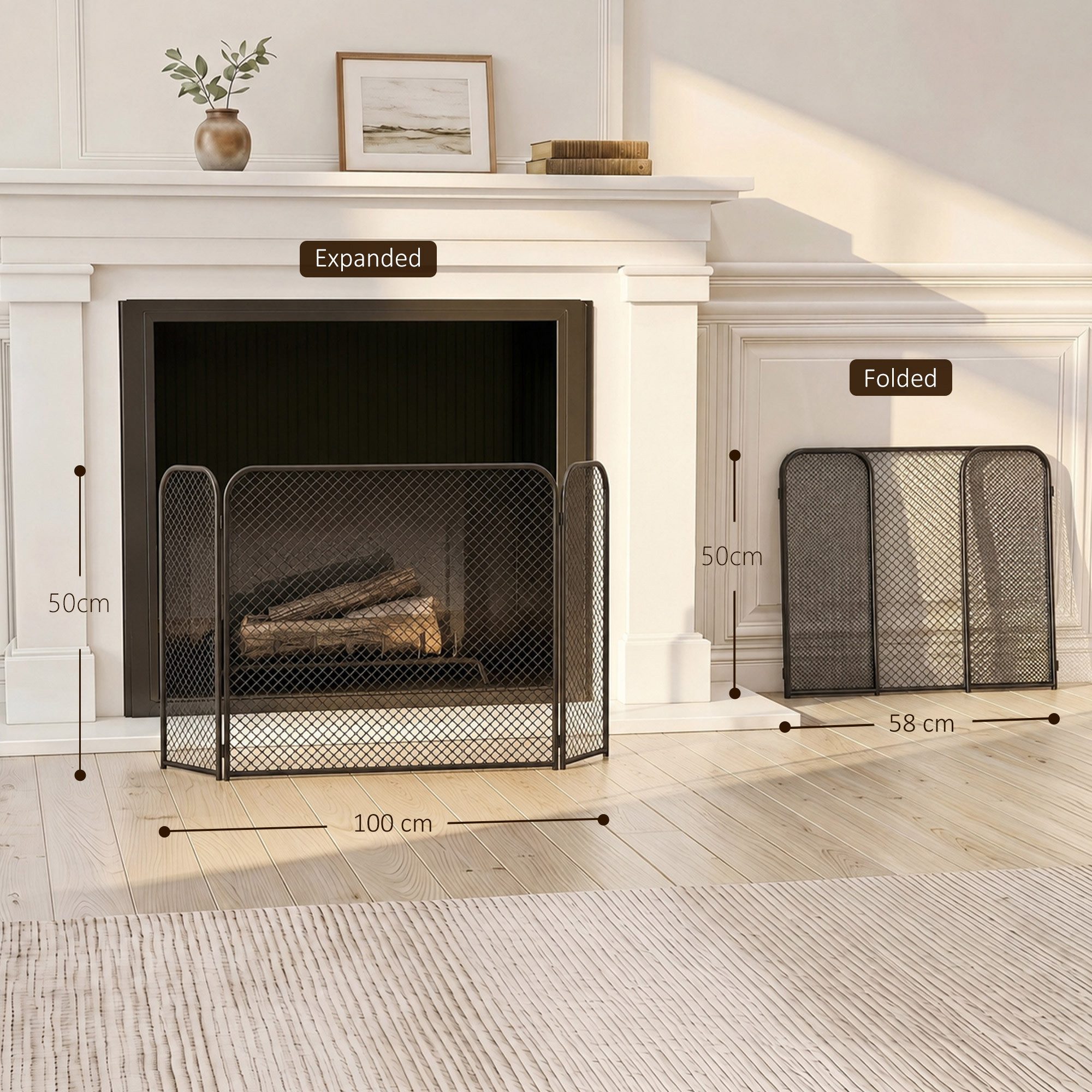 HOMCOM Kamingitter geometrisches Design aus Metall (Set, 1-tlg., 1x 3-teiliges Kaminschutzgitter), 3-teilig, klappbar, Funkenschutz, hitzebeständig – Bild 3 von 5